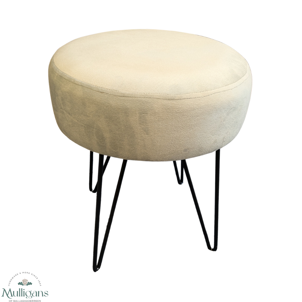 Grey Velour Footstool with Hairpin Leg GVFHL Paul Small Mulligans of Ballaghaderreen