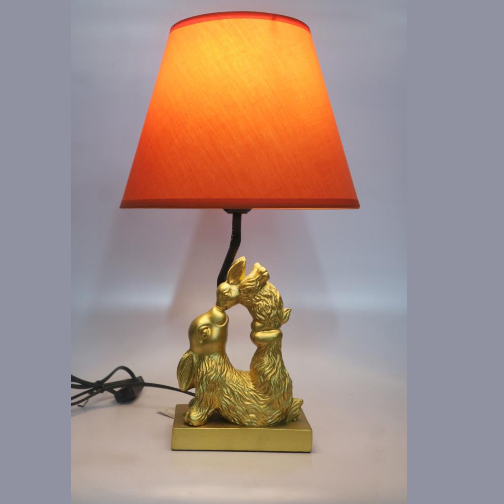 Kissing Rabbits Lamp Gold with Orange shade Y28.42197 Harold Elmes Mulligans of Ballaghaderreen (1)
