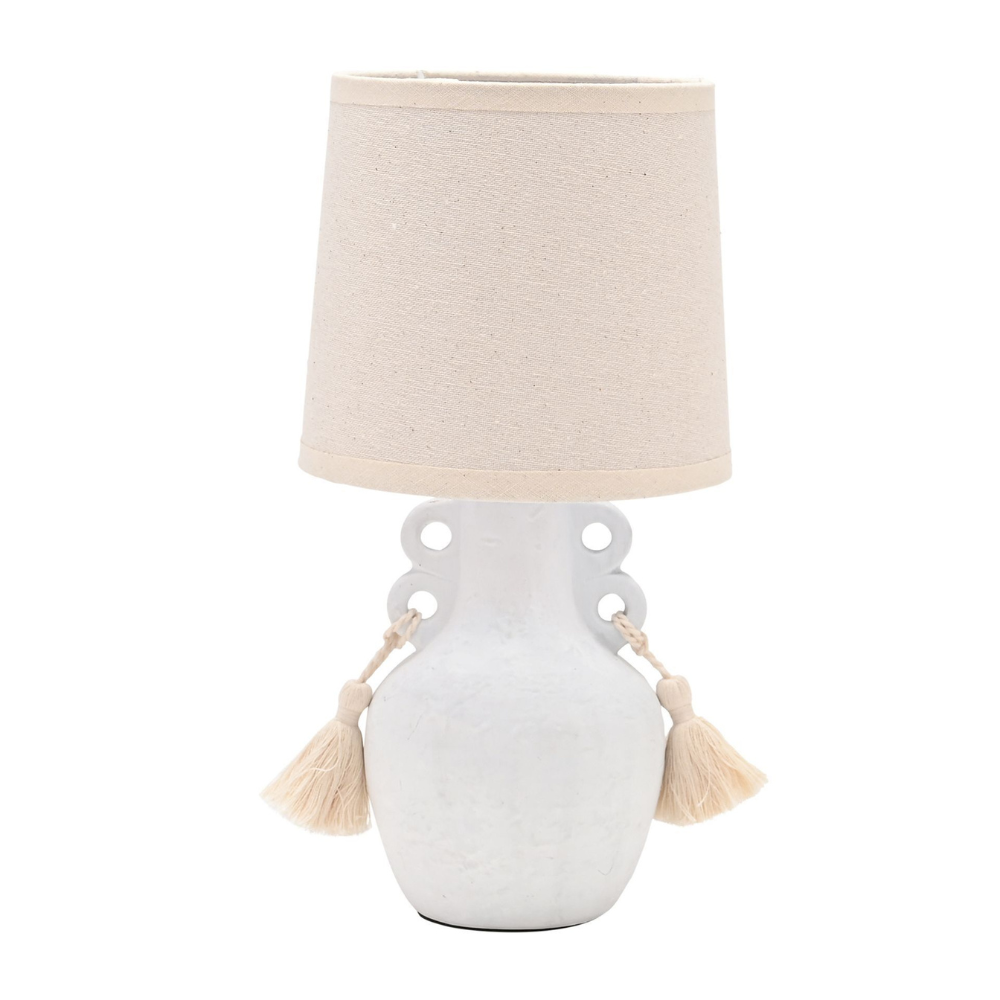 Hestia Stone Finish Vase Lamp with Tassels - 30cm- Mulligans of Ballaghaderreen