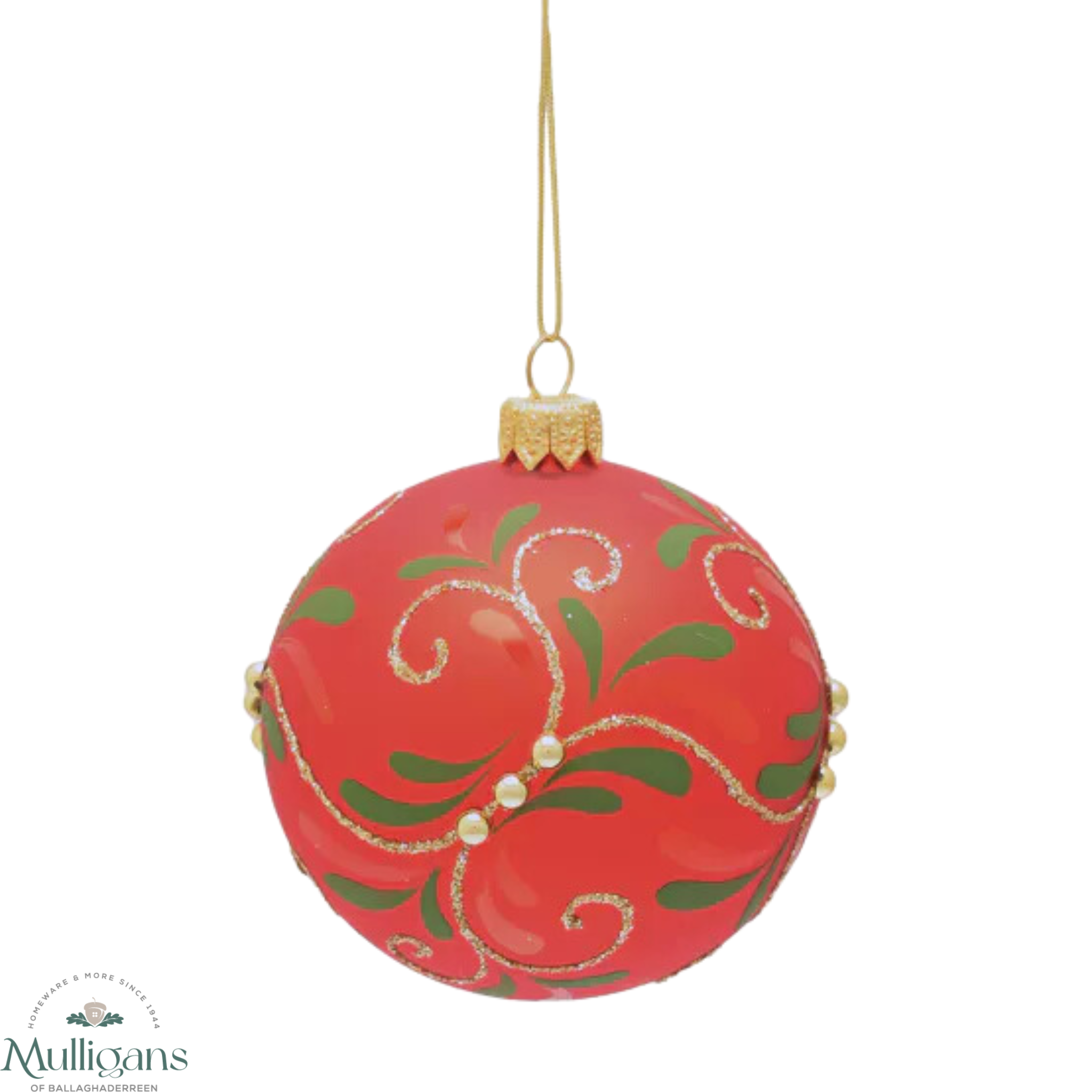 Hand Decorated Red Bauble Mistletoe Design XM10992-MullligansofBallaghaderreen