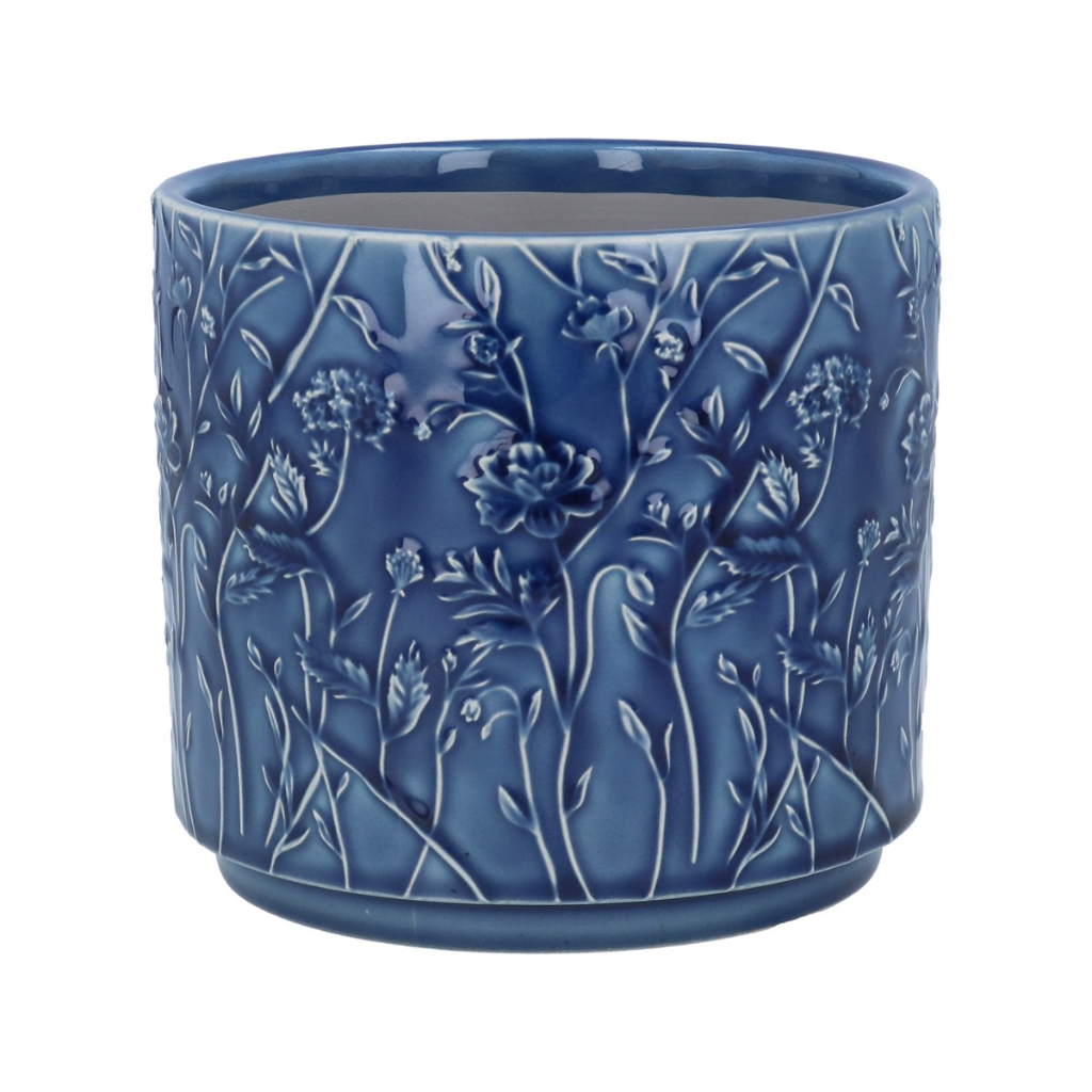 Navy Trailing Blooms Stoneware Pot Cover - Medium 31058 Gisela Graham Mulligans of Ballaghaderreen