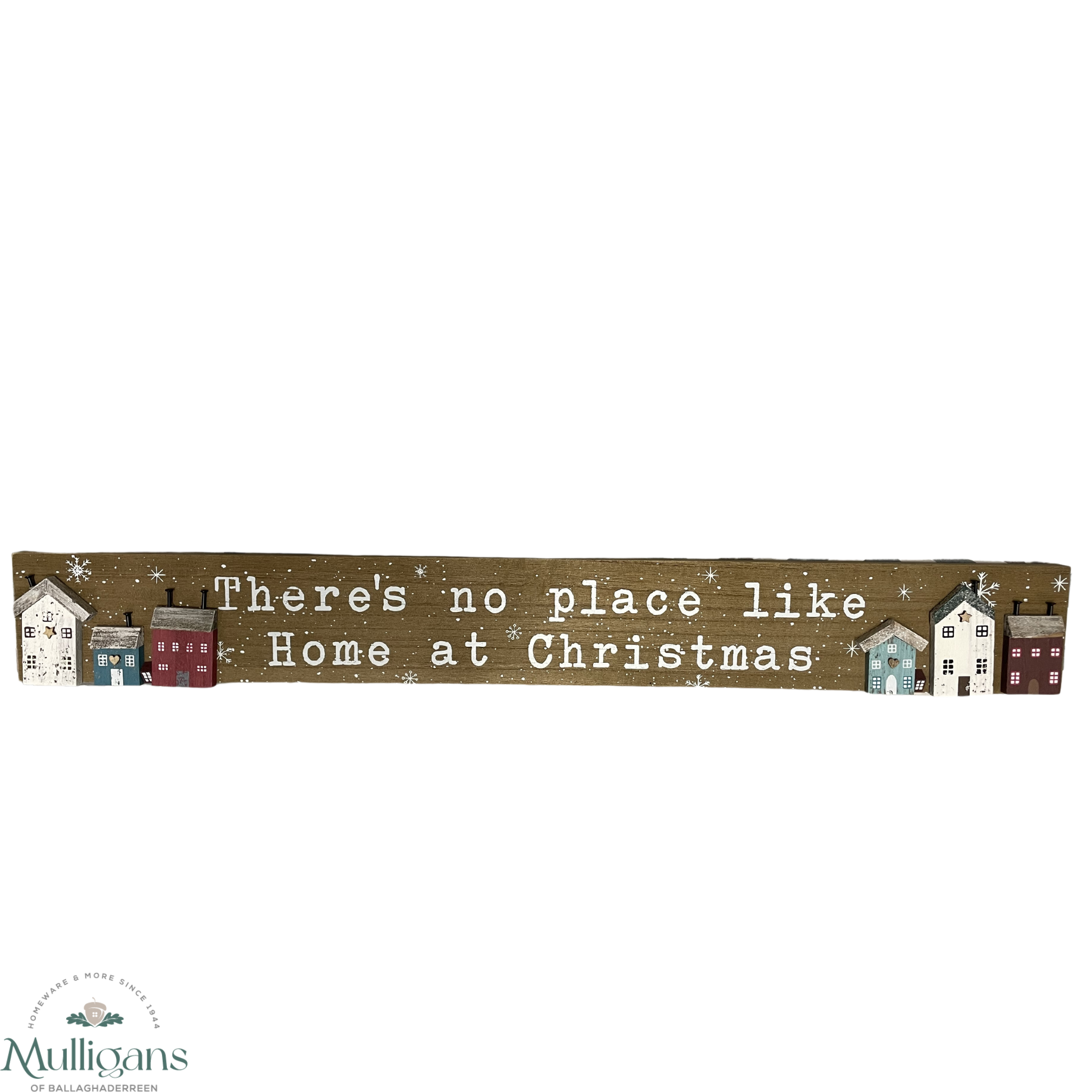 Xmas Home Plaque with Natural Wood and 3D Houses 8XM207  Langs   -Mullligans of Ballaghaderreen