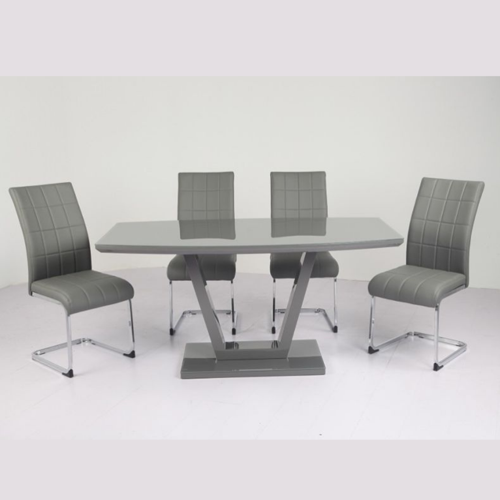 Emma 4FT High Gloss Grey Dining Set