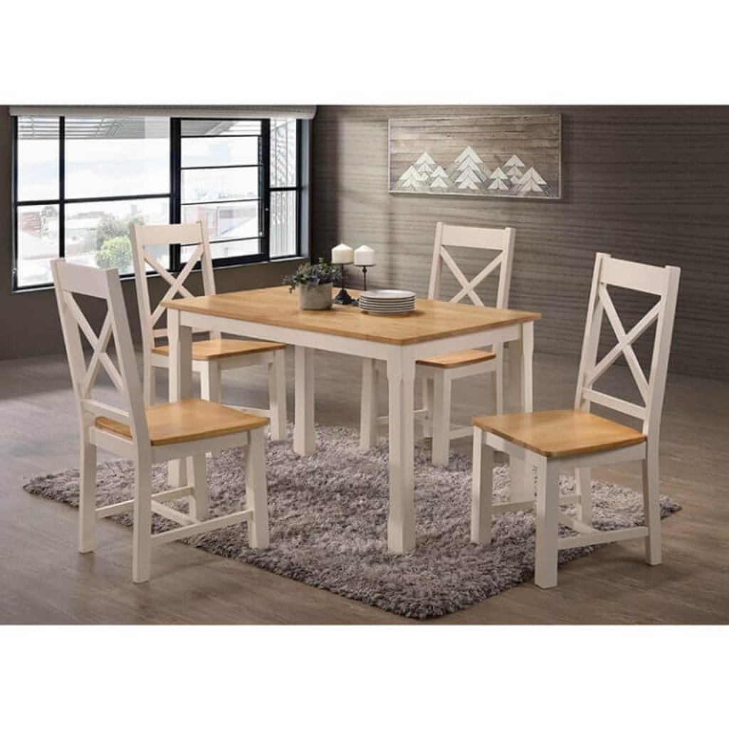 Harrogate 4FT Cream Oak Dining Table 4 Chairs Mulligans of