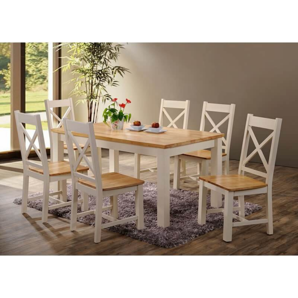 Harrogate 5ft Cream & Oak Fixed Dining Set