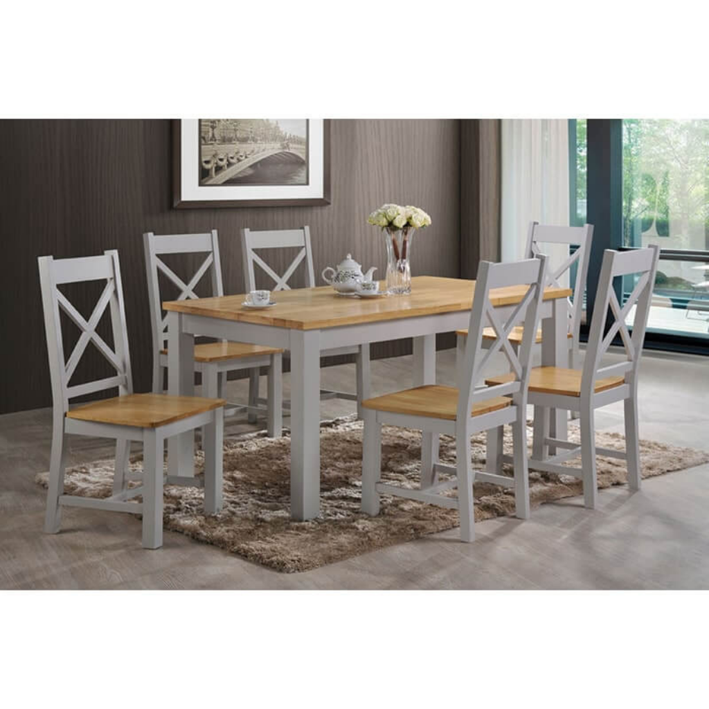 Harrogate 5FT Grey Oak Dining Table 6 Chairs Mulligans of