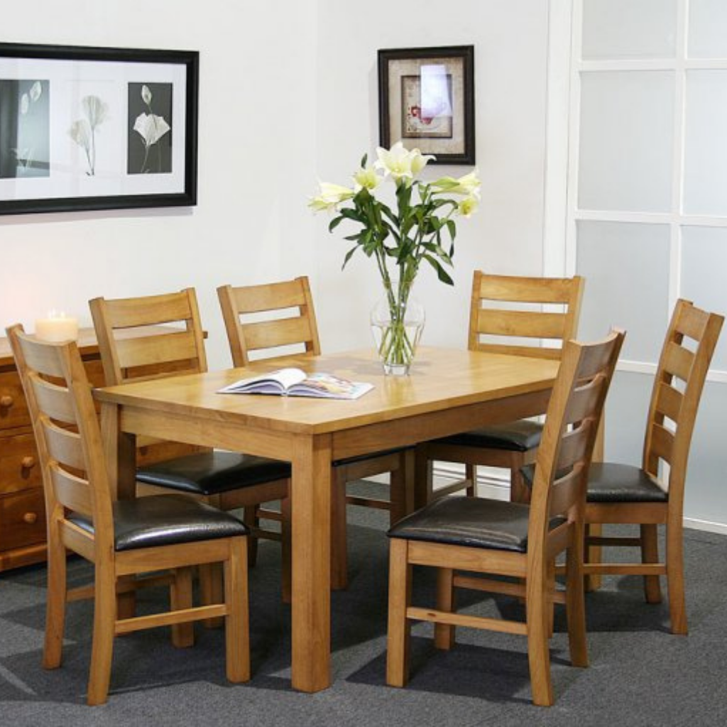 Dining room table top with padded chairs