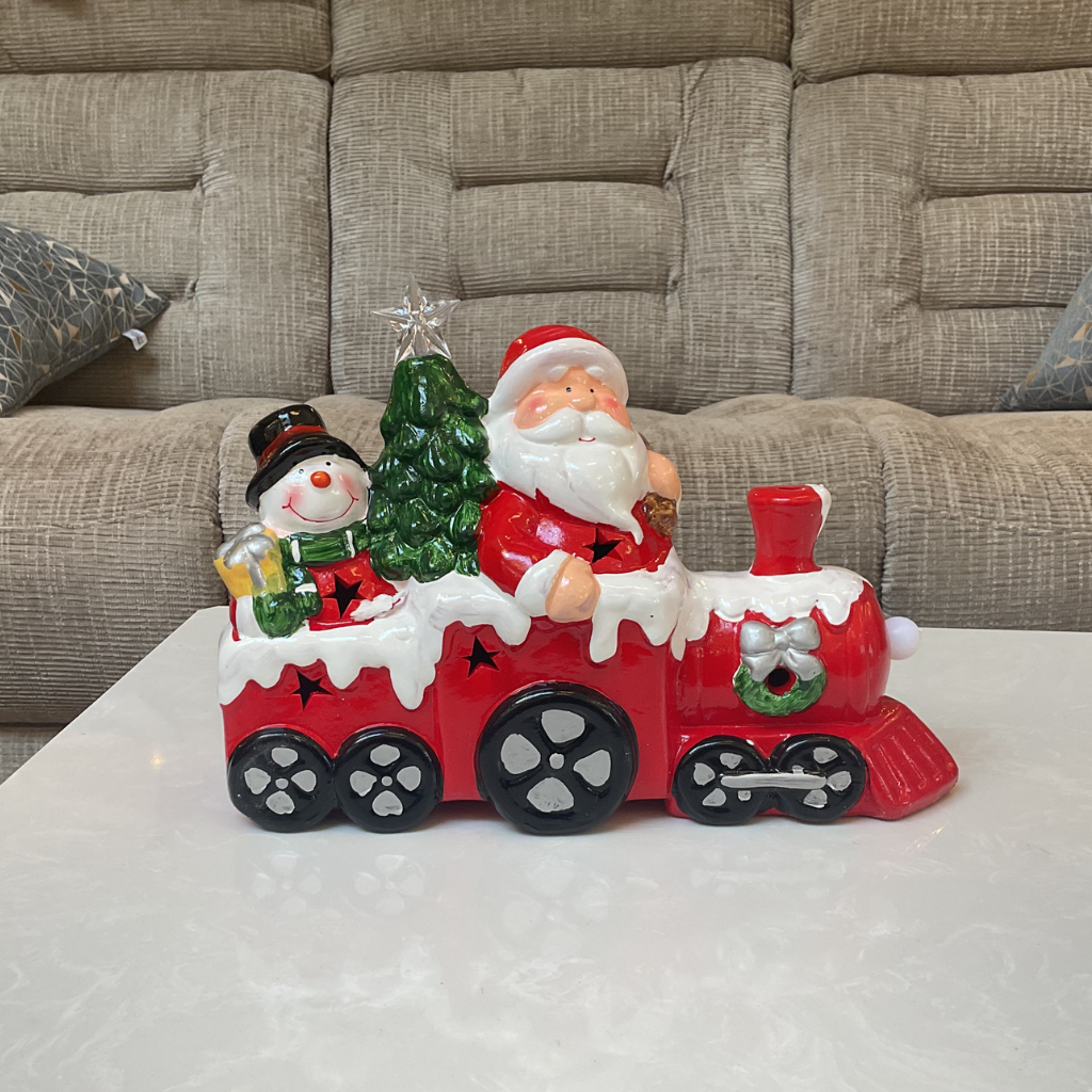 20cm LED Ceramic Santa and Snowman Train Shatchi 230277 Mulligans of Ballaghaderreen