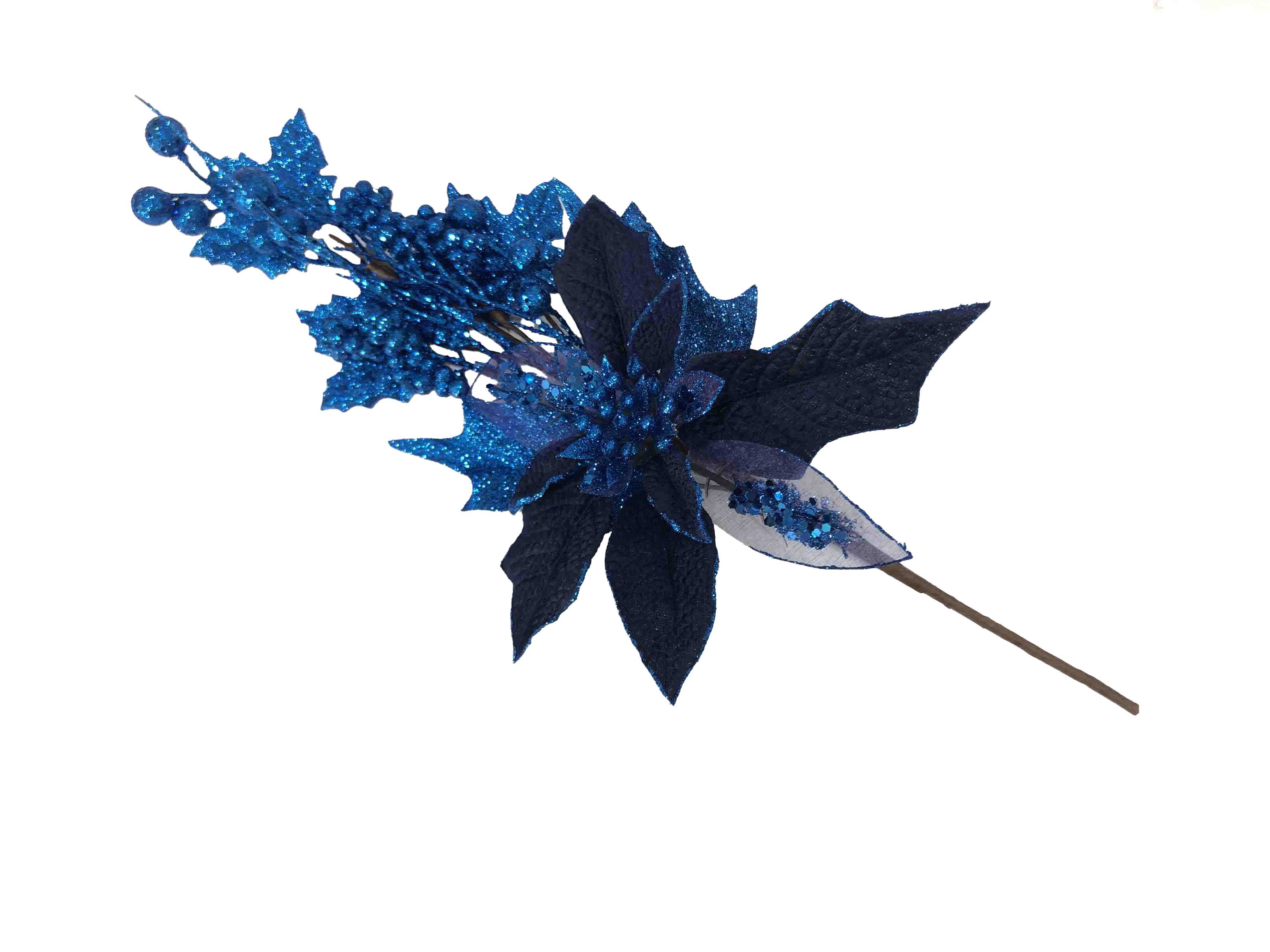 18cm Poinsettia & Berries Pick Dark Blue 232201 Shatchi Mulligans of Ballaghaderreen