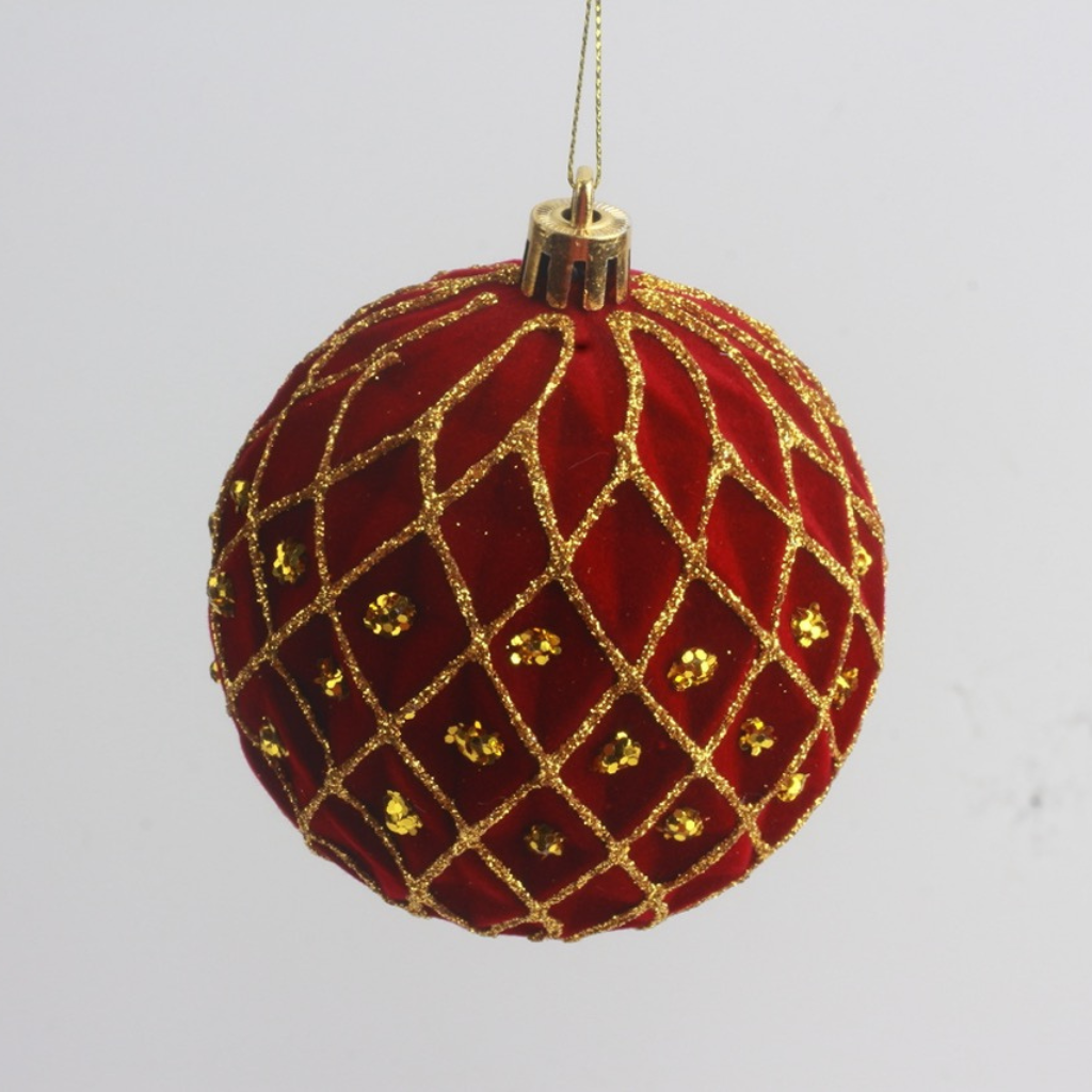 10cm Velvet and Glitter Criss Cross Ball - Red and Gold 236117 Shatchi Mulligans of Ballaghaderreen