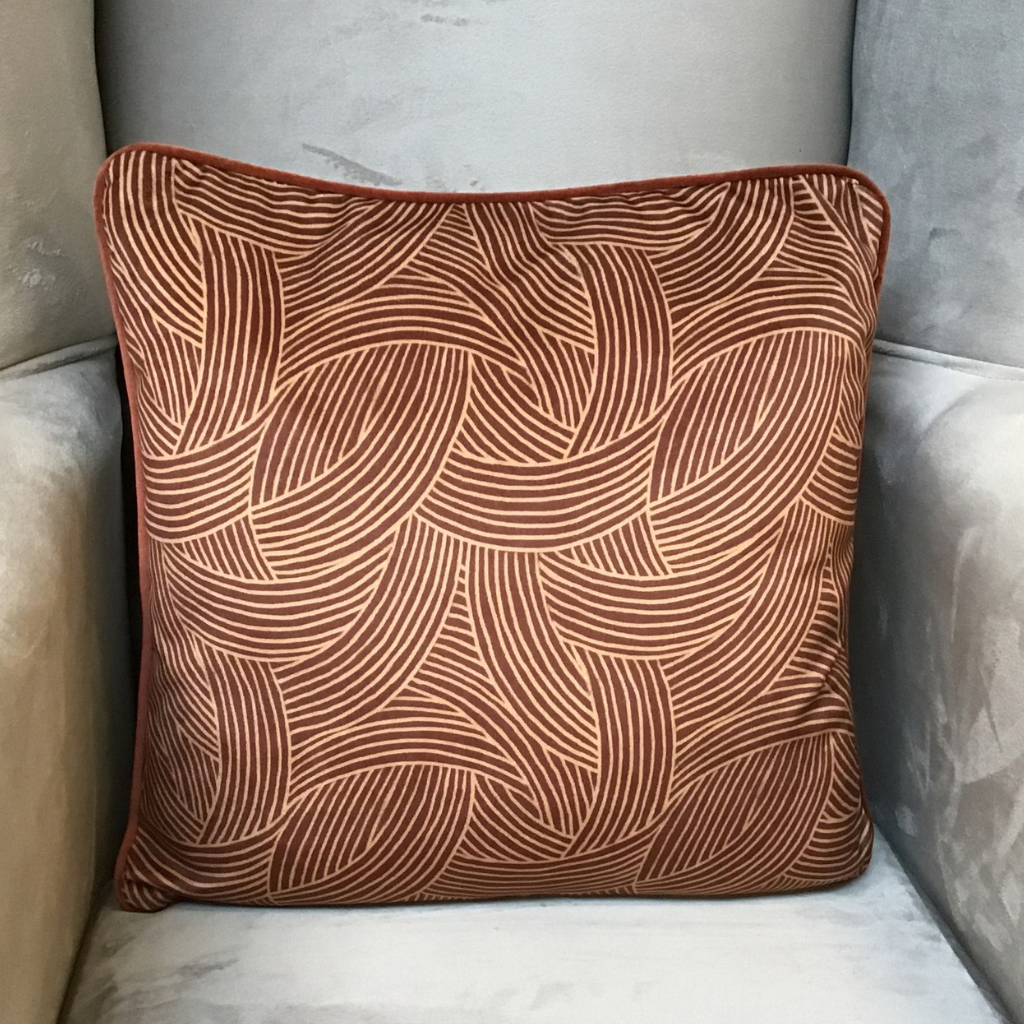 Abstract Copper Rust Feather Cushion ACRFC Millford Linen Mulligans of Ballaghaderreen
