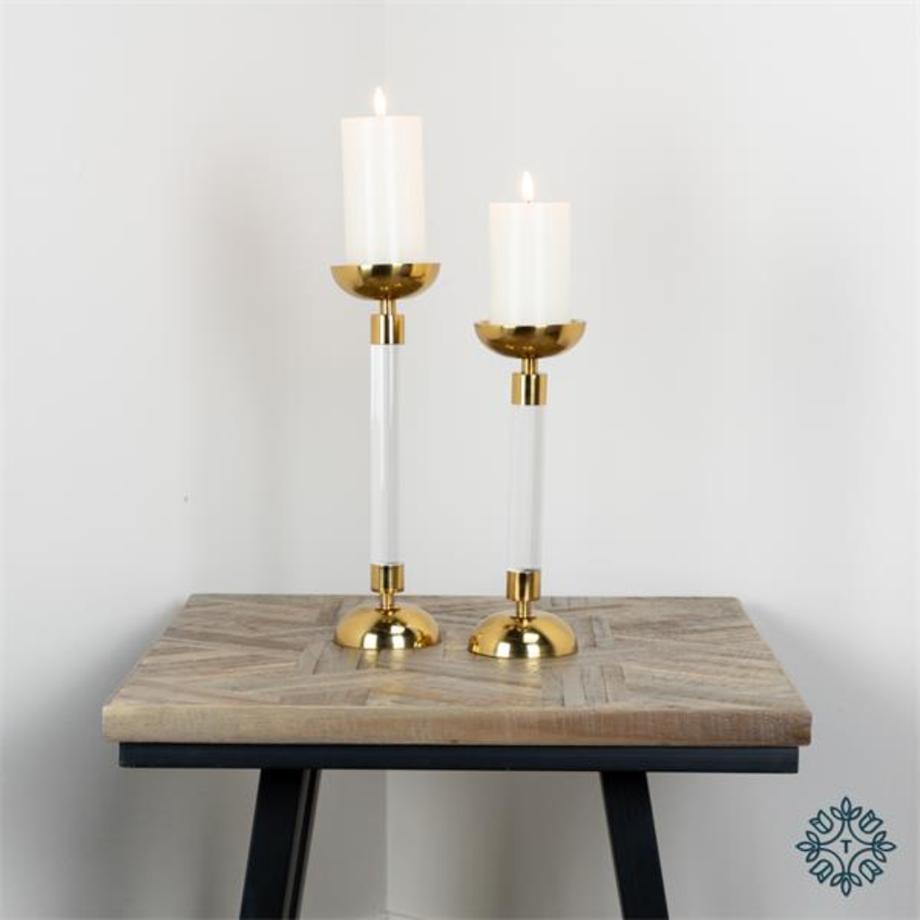 Alani Acrylic Pillar Candle Holder Gold 35Cm TL5751 Mulligans Of Ballaghaderreen