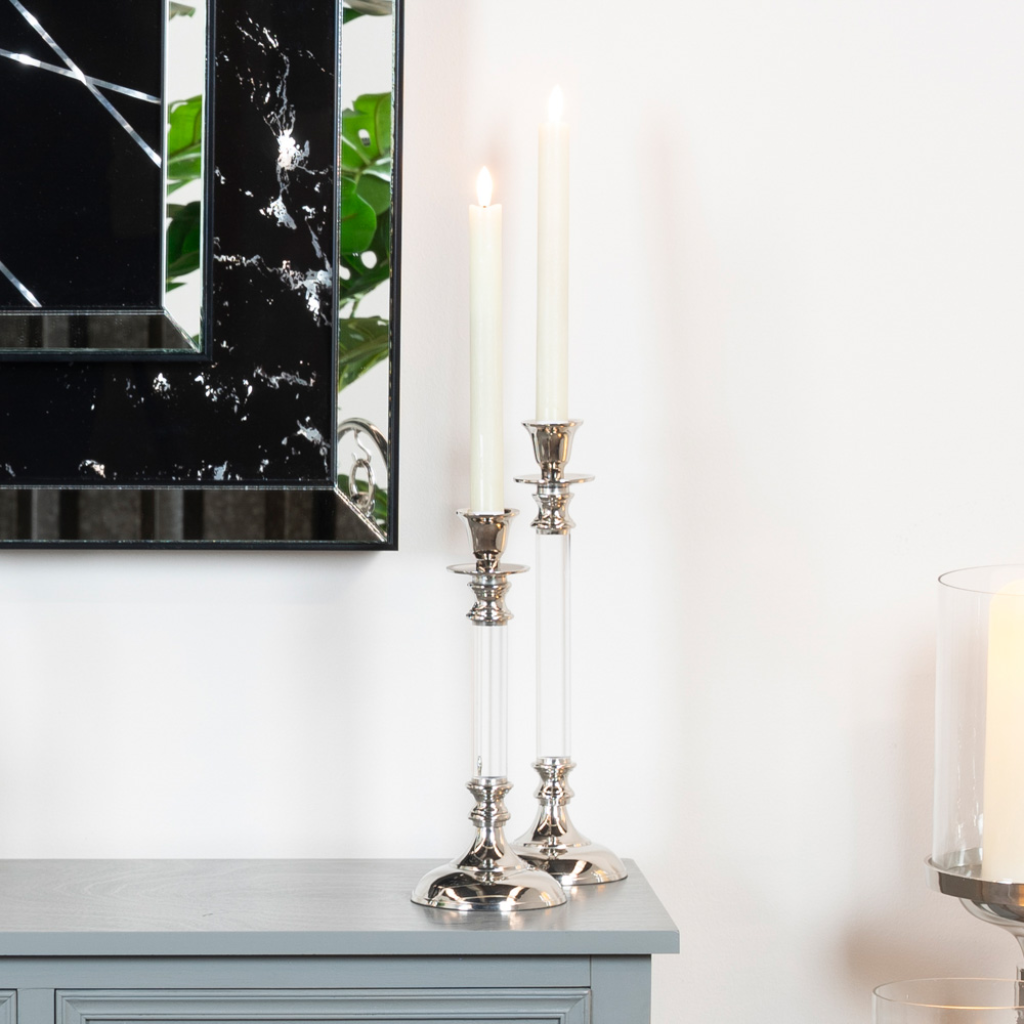 Alani acrylic candle stick chrome 31cm TL5560 Mulligans Of Ballaghaderreen