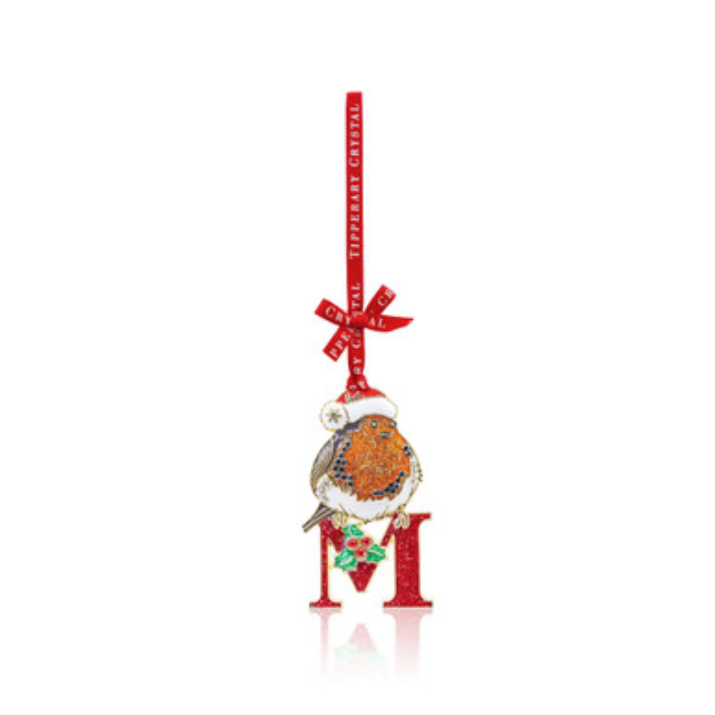 Alphabet Robin Christmas Decoration –M, 157835 Tipperary Crystal -  Mulligans of Ballaghaderreen 