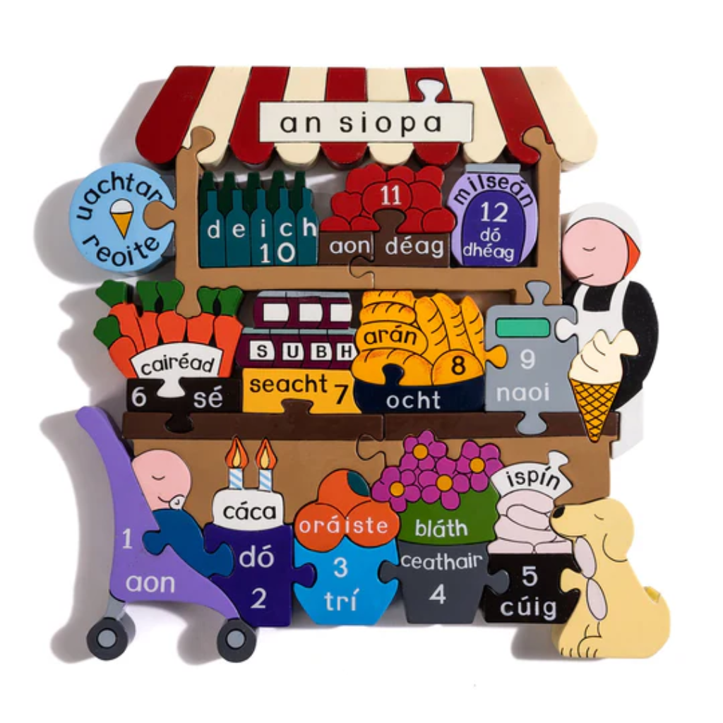 An Siopa Jigsaw Puzzle (As Gaeilge) ANS283 Alphabet Jigsaws Mulligans of Ballaghaderreen