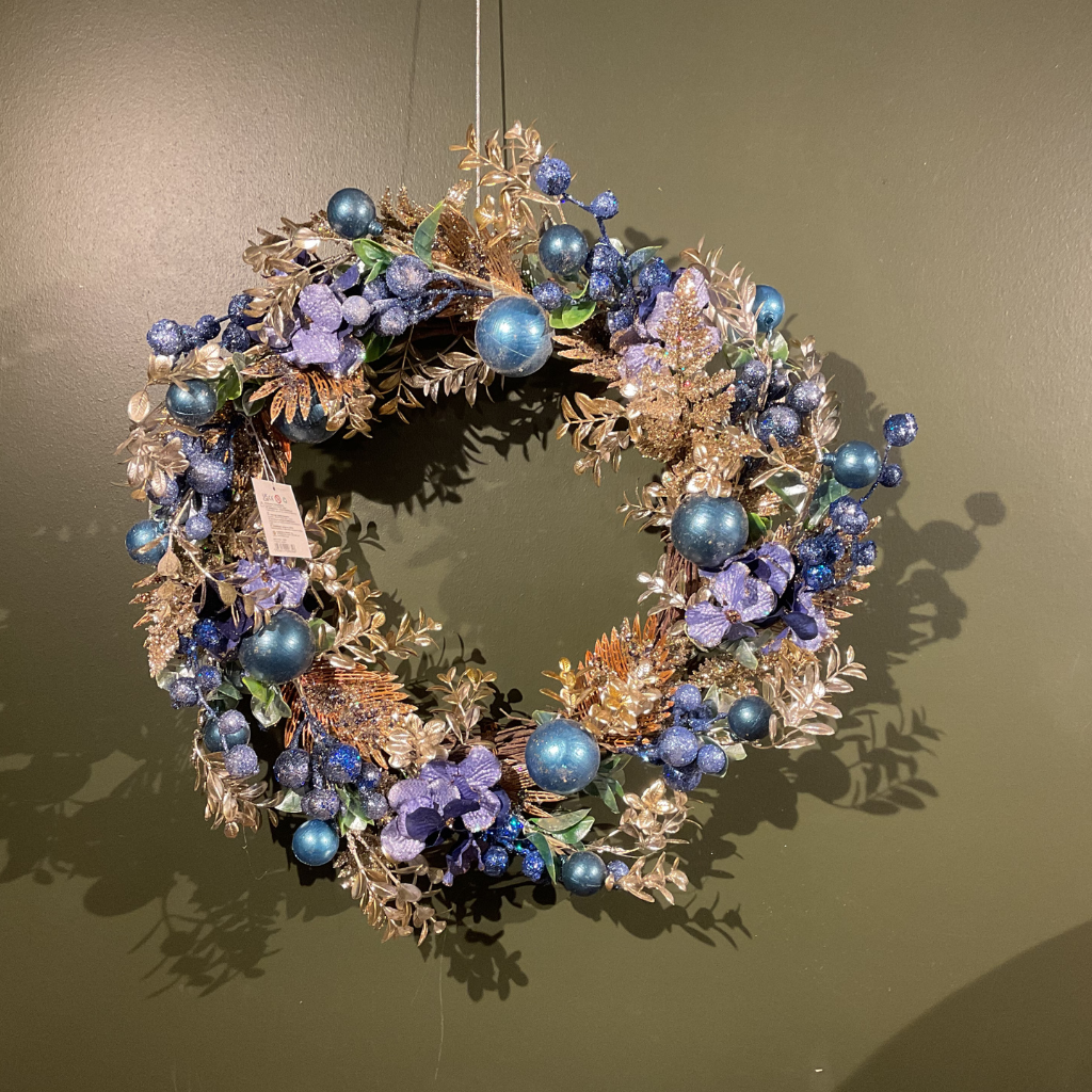 Baubles/Flower Wreath Blue/Gold 232551 Shatchi Mulligans of Ballaghaderreen