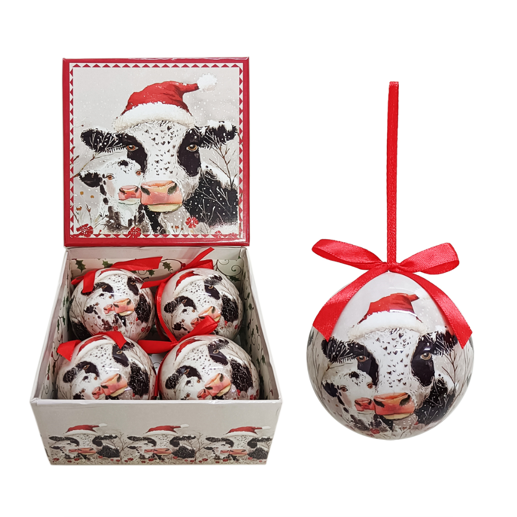Baubles W/Christmas Cow Scene In A Square Gift Box  70821 Verano Mulligans of Ballaghaderreen  