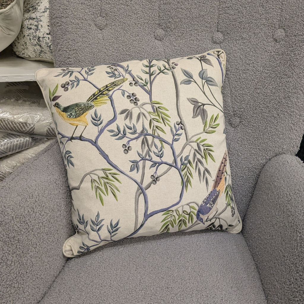 Bird Tree Feather Filled Cushion - Blue BTFFCB Medicare Textiles Mulligans of Ballaghaderreen