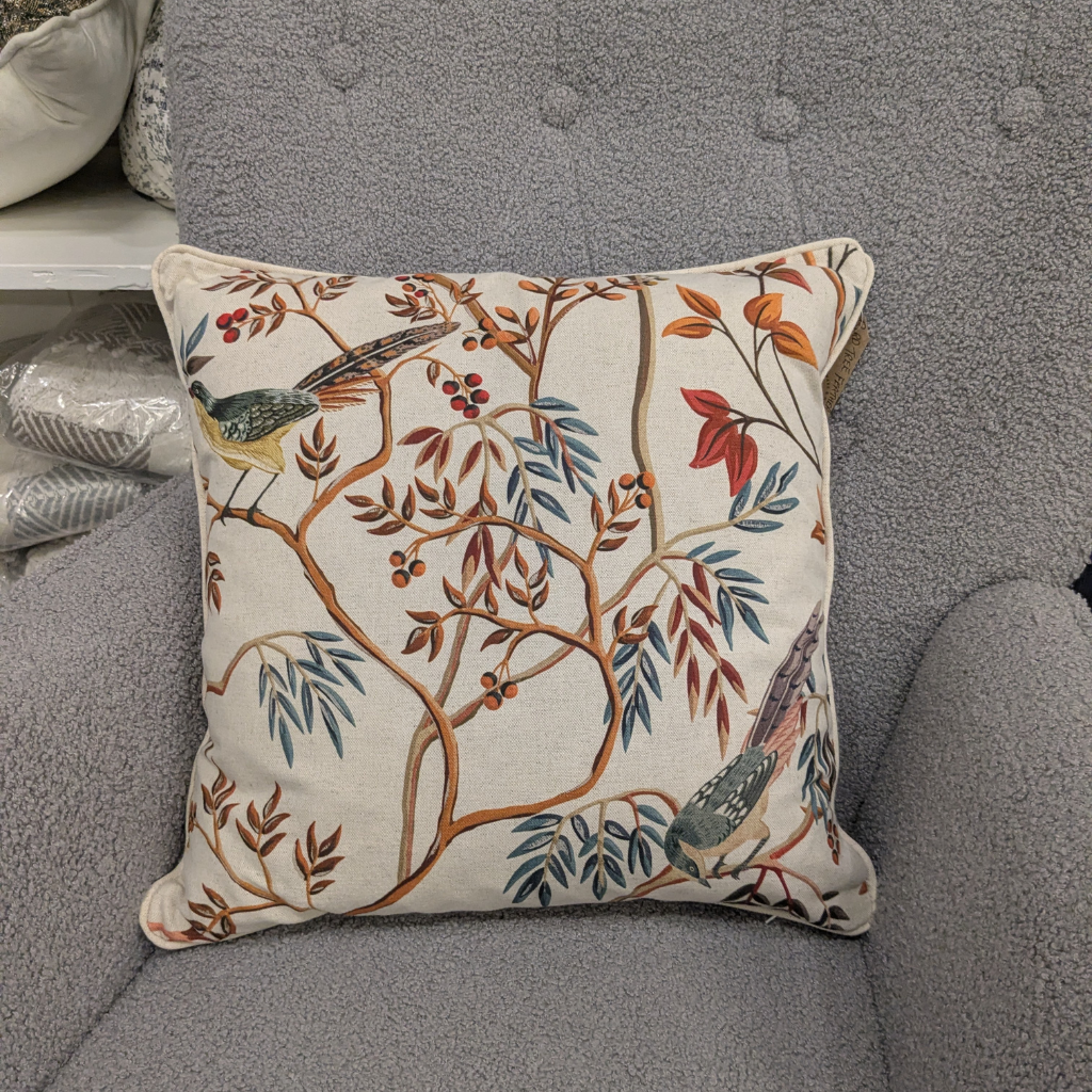 Bird Tree Feather Filled Cushion - Red BTFFCR Medicare Textiles Mulligans of Ballaghaderreen