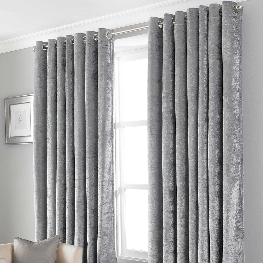 Bliss Crushed Velvet Design Lined Eyelet Curtains 46x54 - Grey CTL170966 Country Club Mulligans of Ballaghaderreen