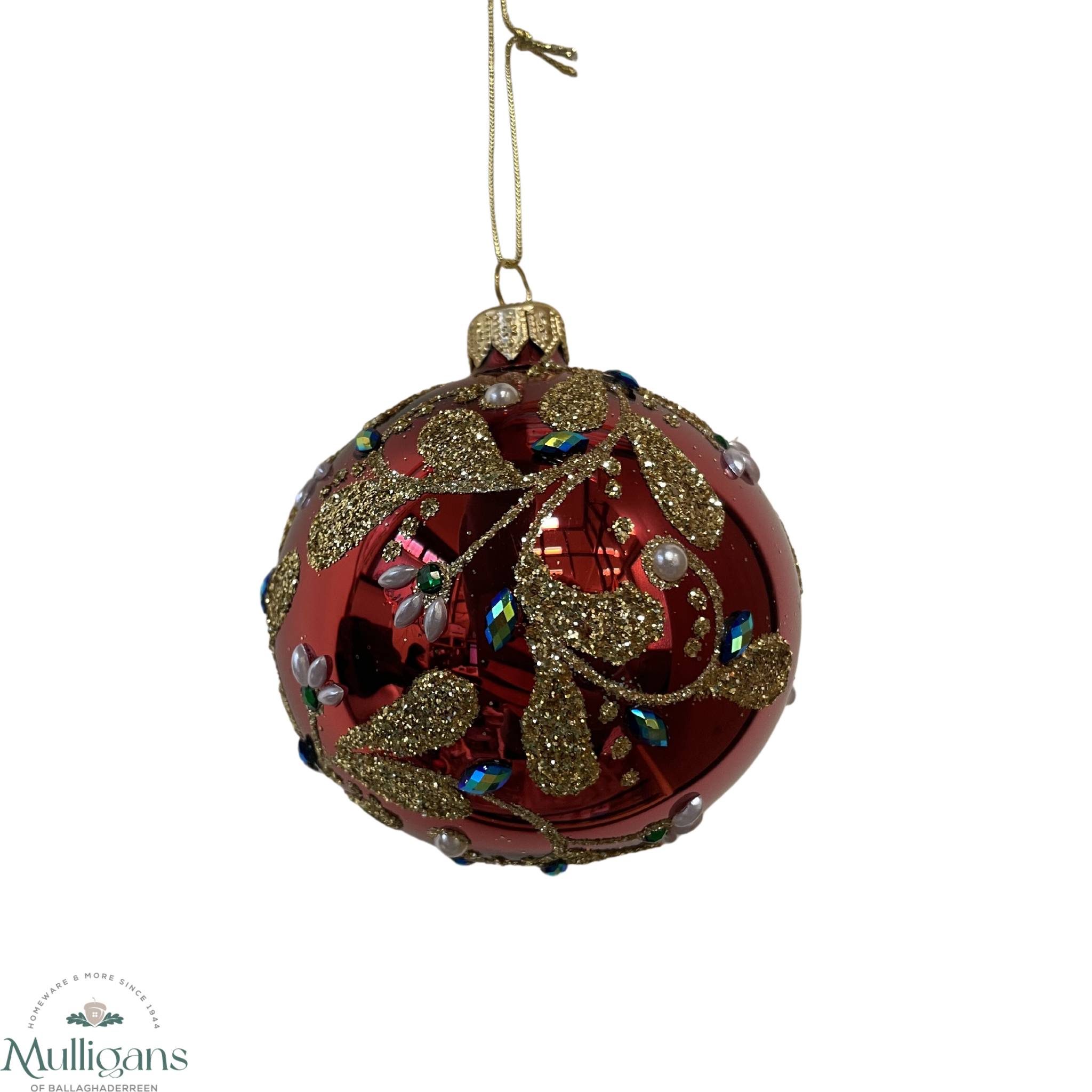 Blue Gem and Pearl Hand Decorated Ornamental Bauble XM10989-MullligansofBallaghaderreen