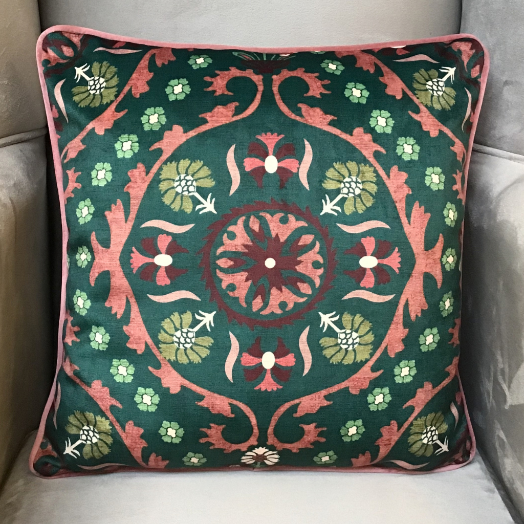 Botanical Floral Green/Pink Feather Cushion PRO-0528 Millford Linen Mulligans of Ballaghaderreen