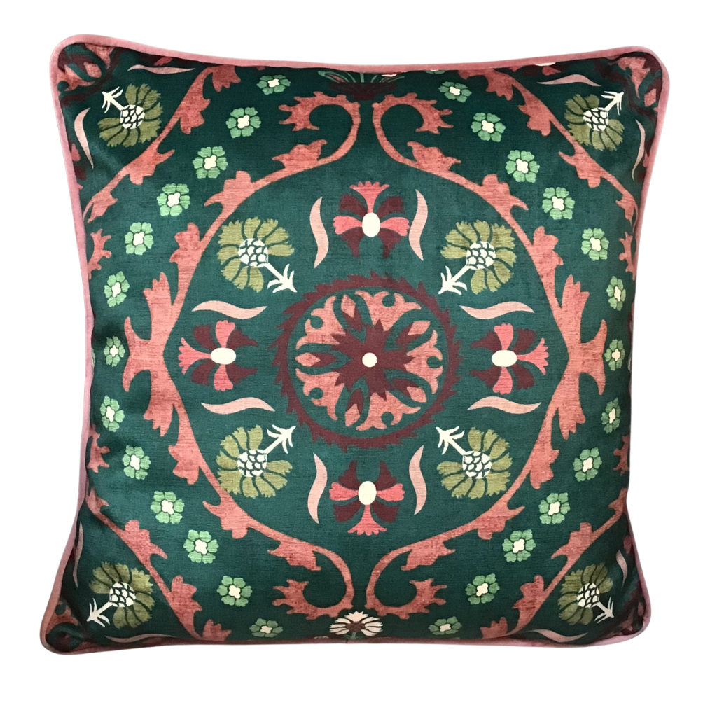 Botanical Floral Green/Pink Feather Cushion PRO-0528 Millford Linen Mulligans of Ballaghaderreen