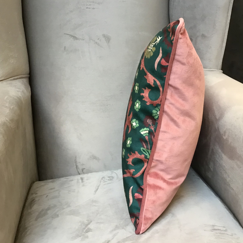 Botanical Floral Green/Pink Feather Cushion PRO-0528 Millford Linen Mulligans of Ballaghaderreen