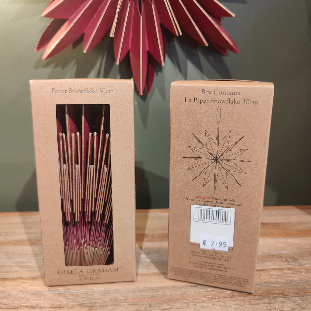Burgundy Starburst Snowflake Paper Hanging Deco Gisela Graham Mulligans of Ballaghaderreen
