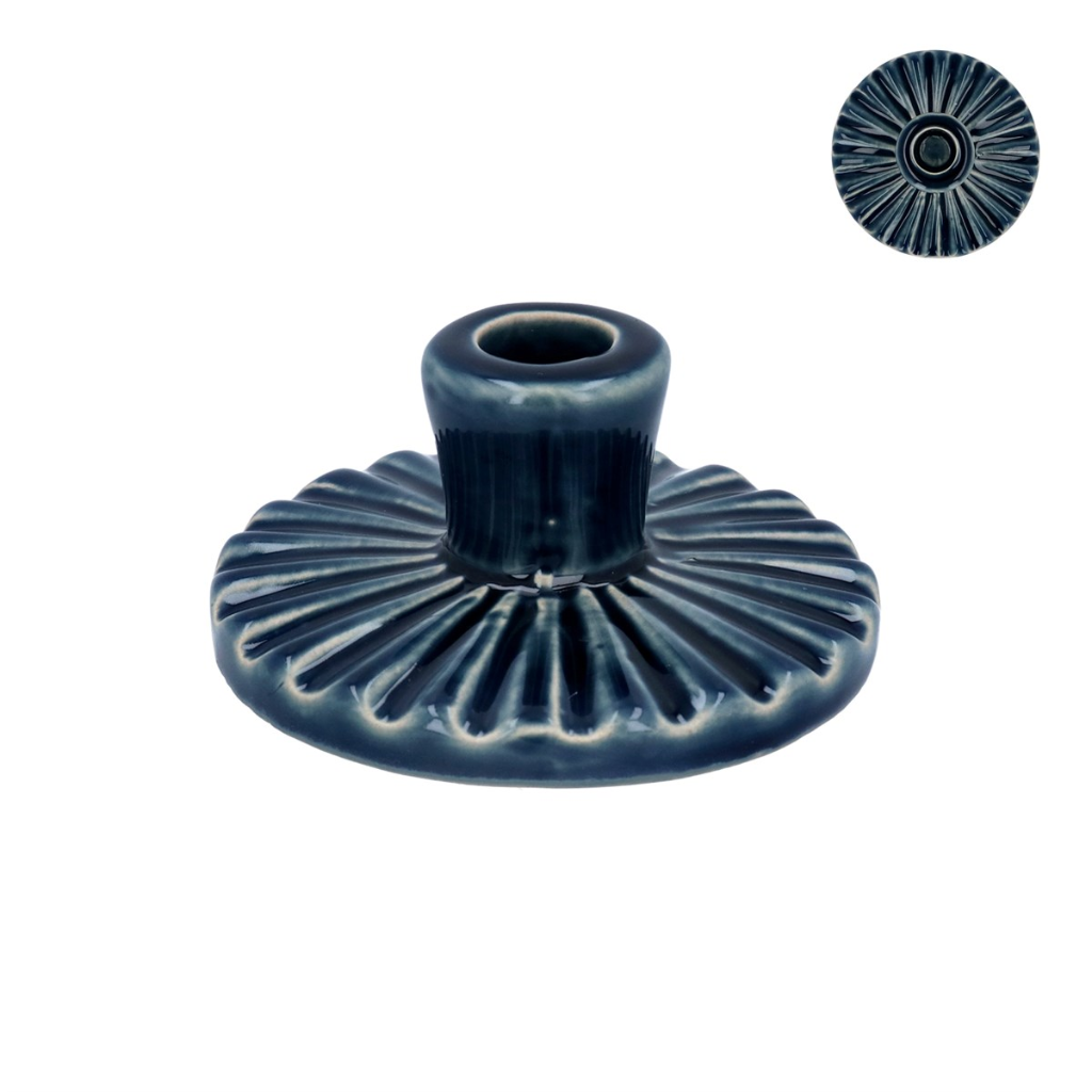 Ceramic Candle Holder - Navy Round 51812 Gisela Graham Mulligans of Ballaghaderreen