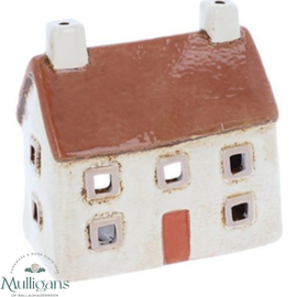 Ceramic Cottage Tealight Holder - Cream & Orange Mulligans of Ballaghaderreen