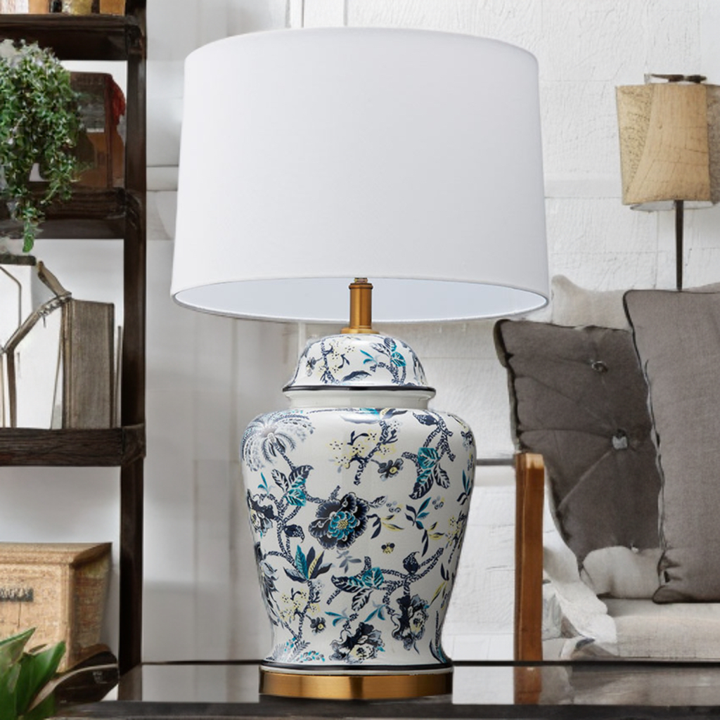 Ceramic Table Lamp With Antique Blue Pattern TL89520 Cork Lighting Mulligans of Ballaghaderreen