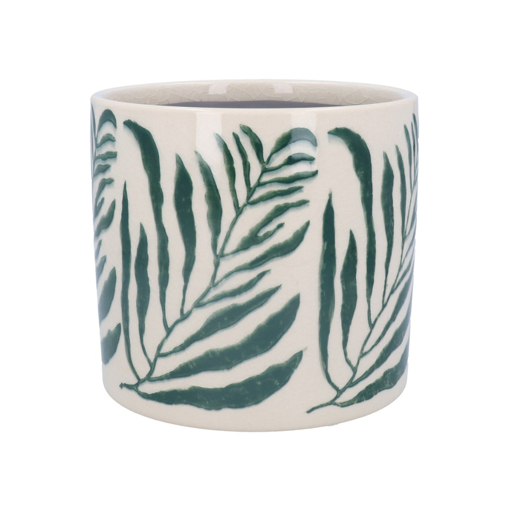 Ceramic Plant Pot Cover 15cm - Green Branch 32825 Mulligans of Ballaghaderreen
