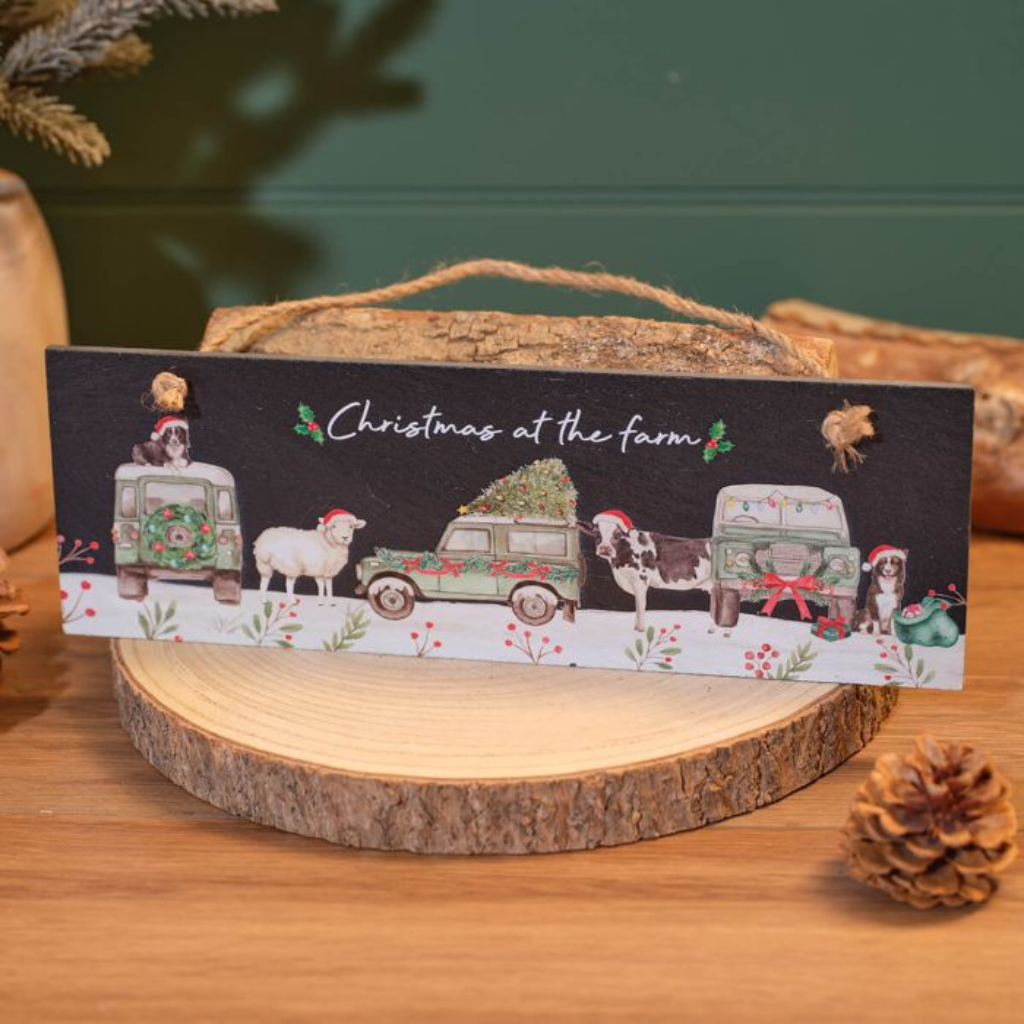 Christmas At The Farm Animals And Landy Slate Hanging Plaque 7CF120 Richard Lang  Mulligans of Ballaghaderreen