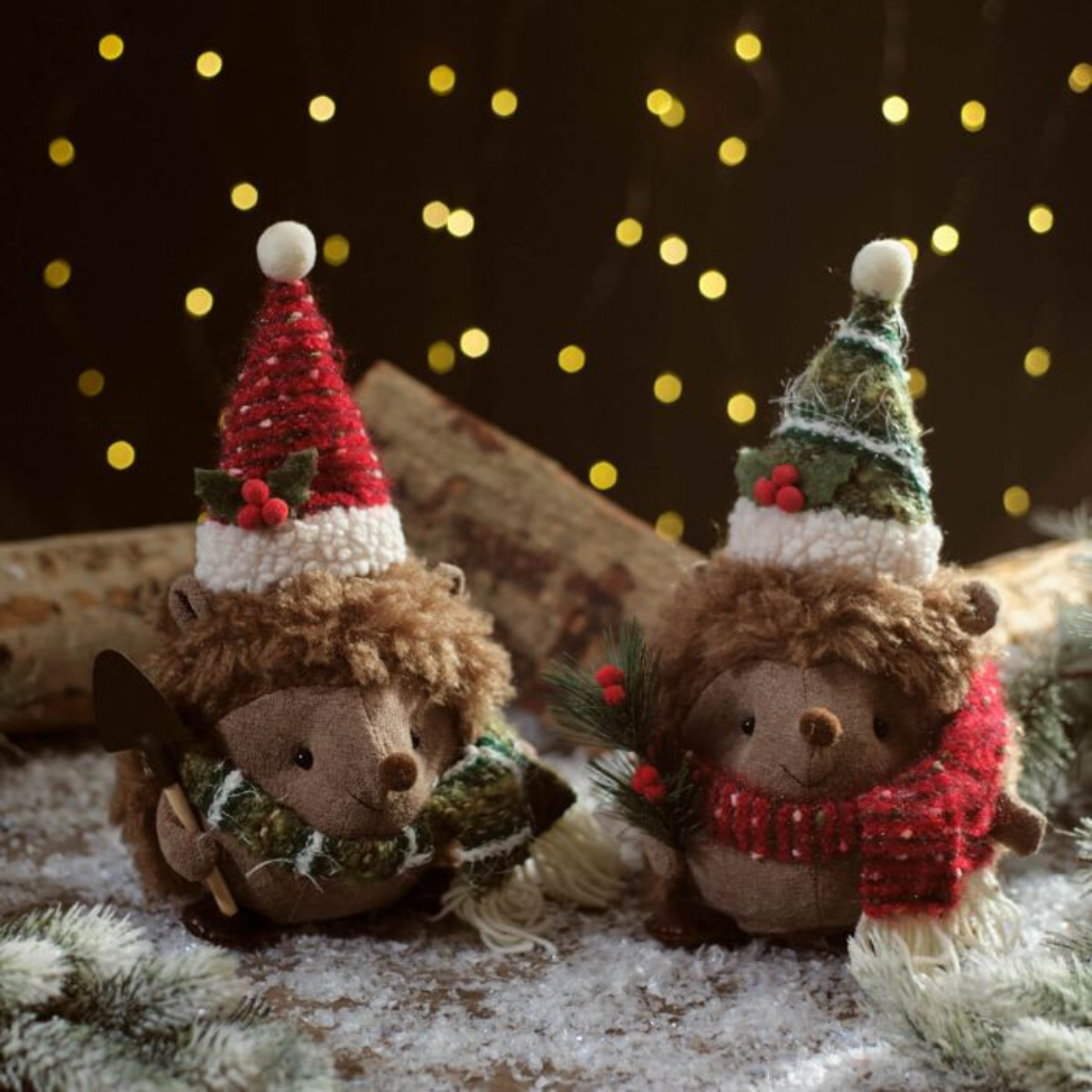 Christmas Dressed Fabric Sitting Hedgehogs 4XA420 Richard Langs Mulligans of Ballaghaderreen