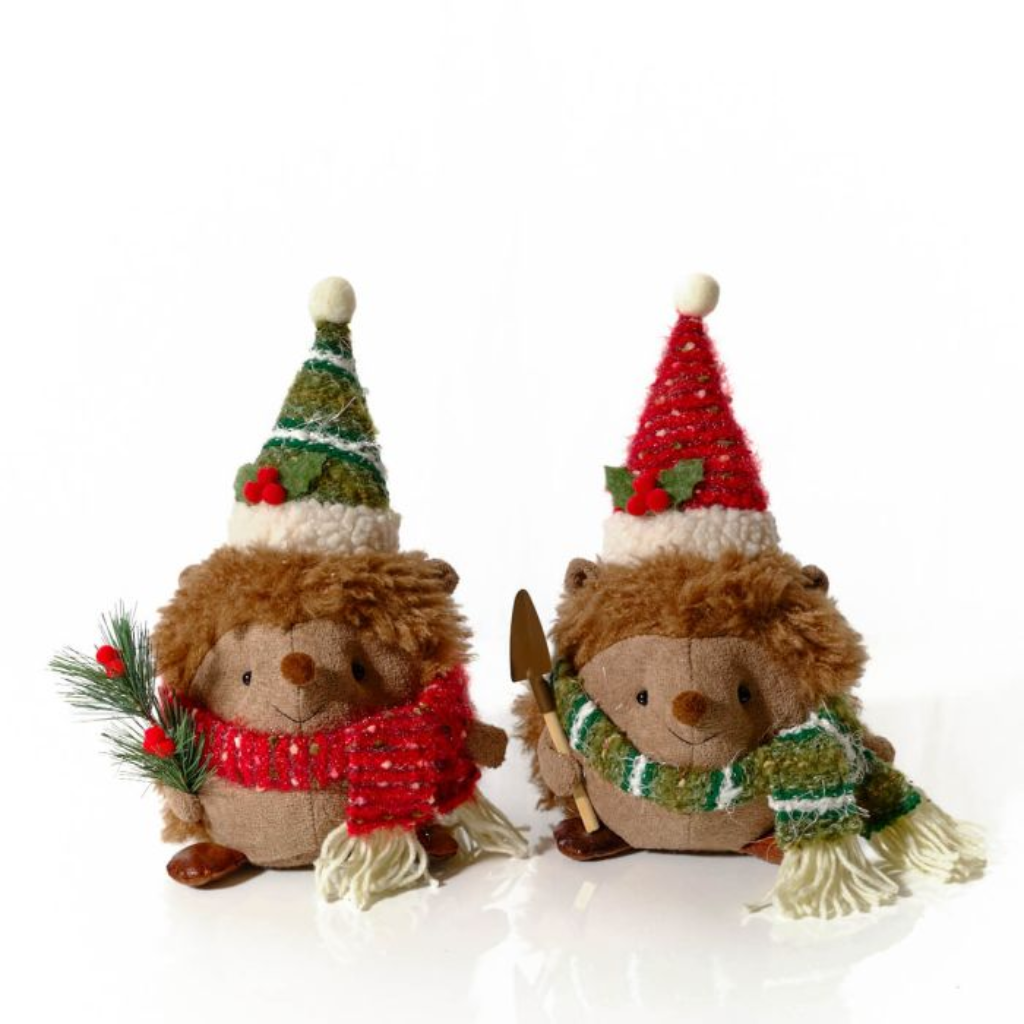 Christmas Dressed Fabric Sitting Hedgehogs 4XA420 Richard Langs Mulligans of Ballaghaderreen