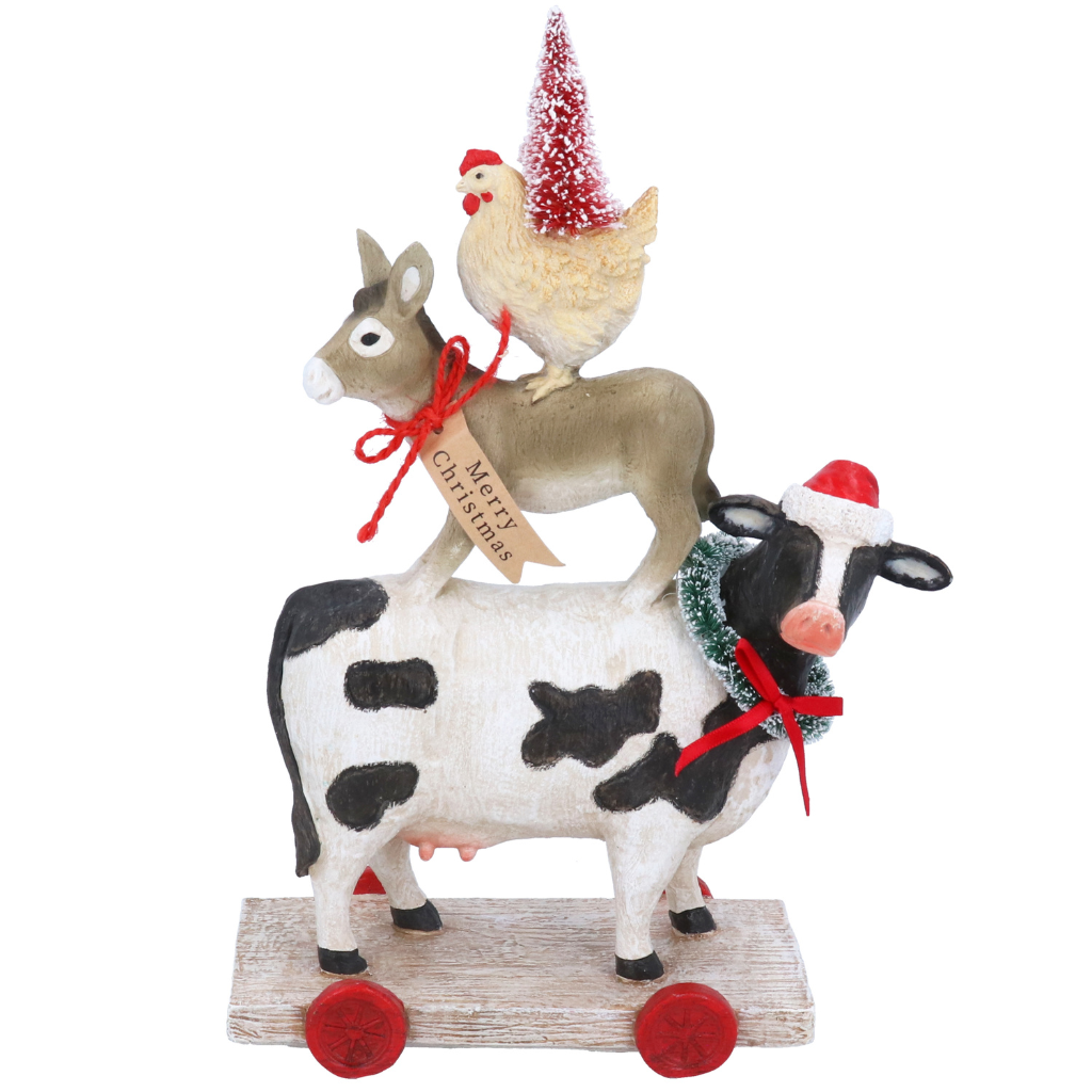 Christmas Resin Orn 29cm - Stacked Farm Animals 33719 Gisela Graham Mulligans of Ballaghaderreen 