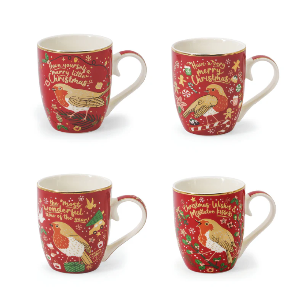 Christmas Robin S/4 Mugs 158085 Tipperary Crystal -  Mulligans of Ballaghaderreen 