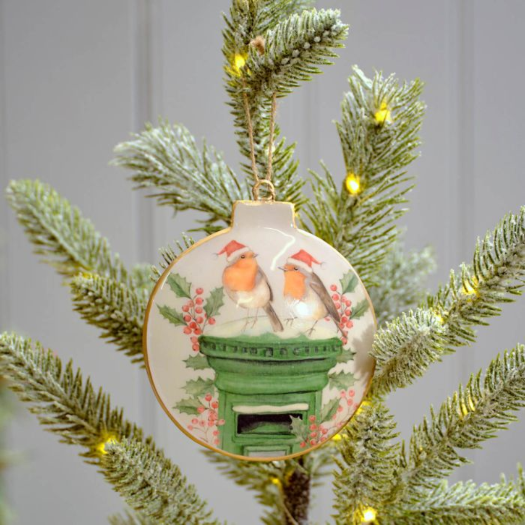 Christmas Robin on Postbox Bauble 6XA172 Richard Langs Mulligans of Ballaghaderreen