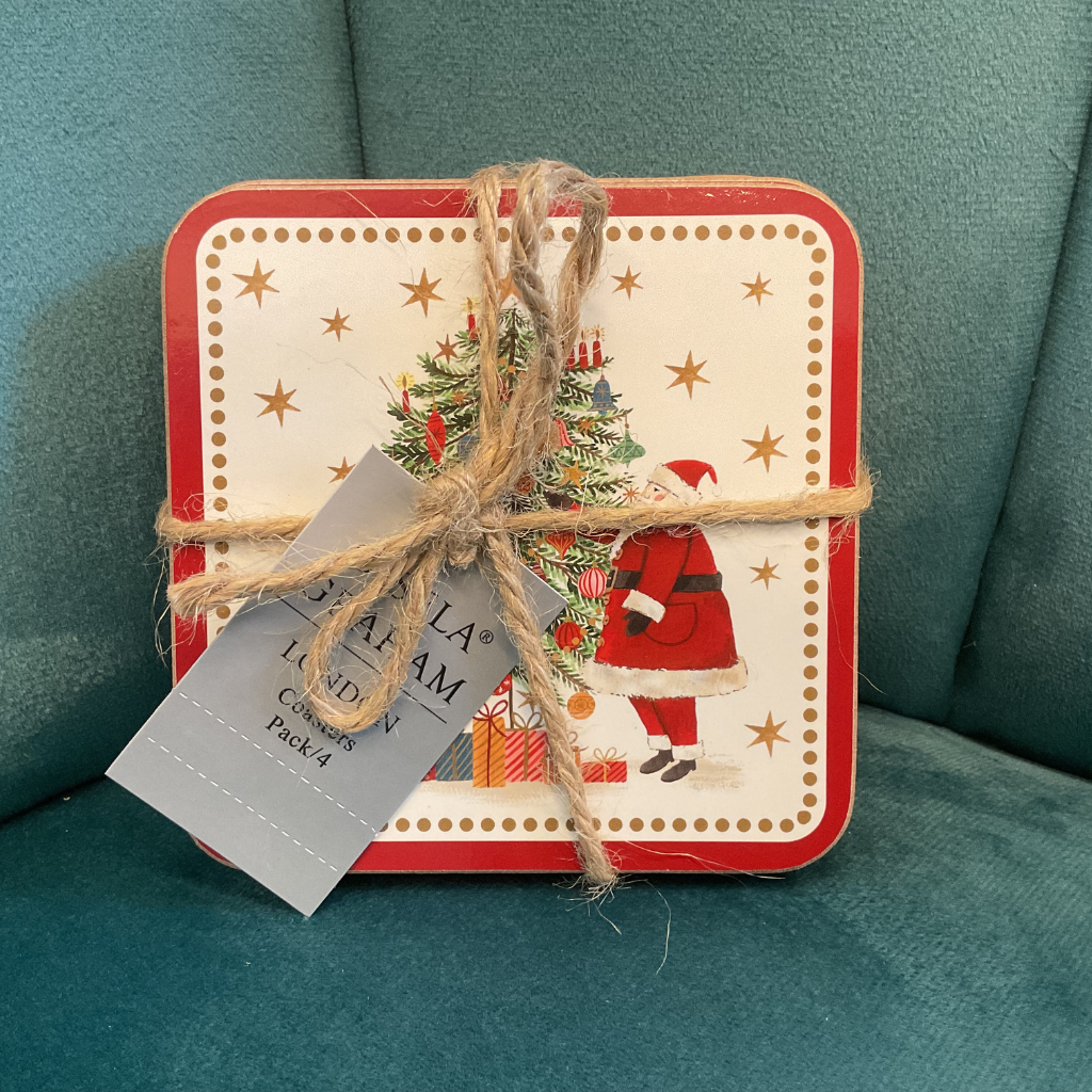 Christmas Cork Base Coaster, Pack 4 Santa/Tree 31592 Gisela Graham Mulligans of Ballaghaderreen 
