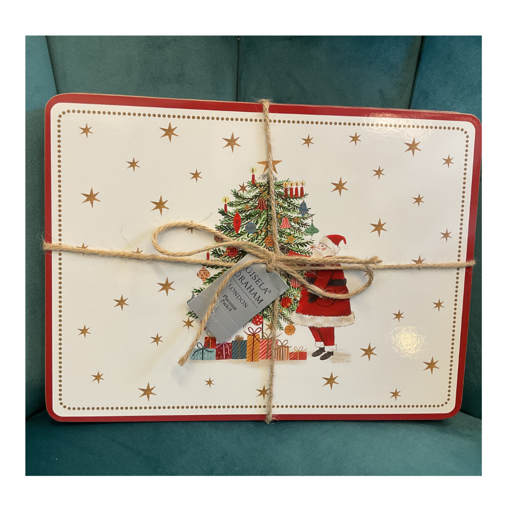 Christmas Plate Coaster with Cork Base Wood Santa/Tree 31587 Gisela Graham Mulligans of Ballaghaderreen 