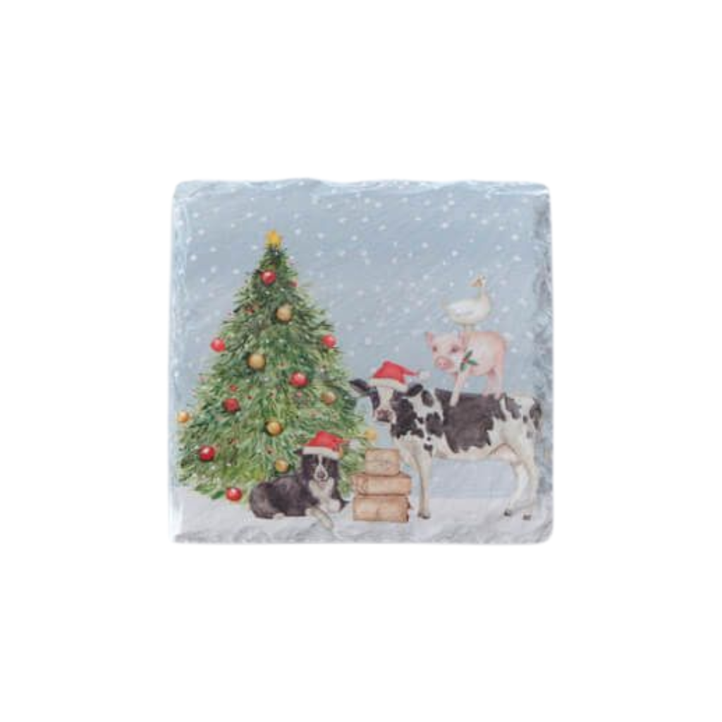 Christmas on the Farm Slate Coasters 7XA406 Richard Langs Mulligans of Ballaghaderreen