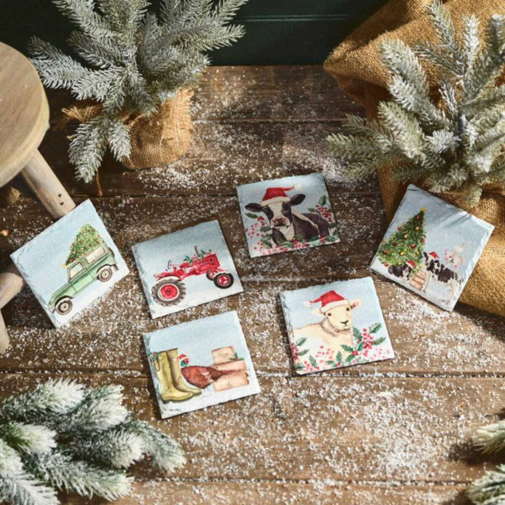 Christmas on the Farm Slate Coasters 7XA406 Richard Langs Mulligans of Ballaghaderreen