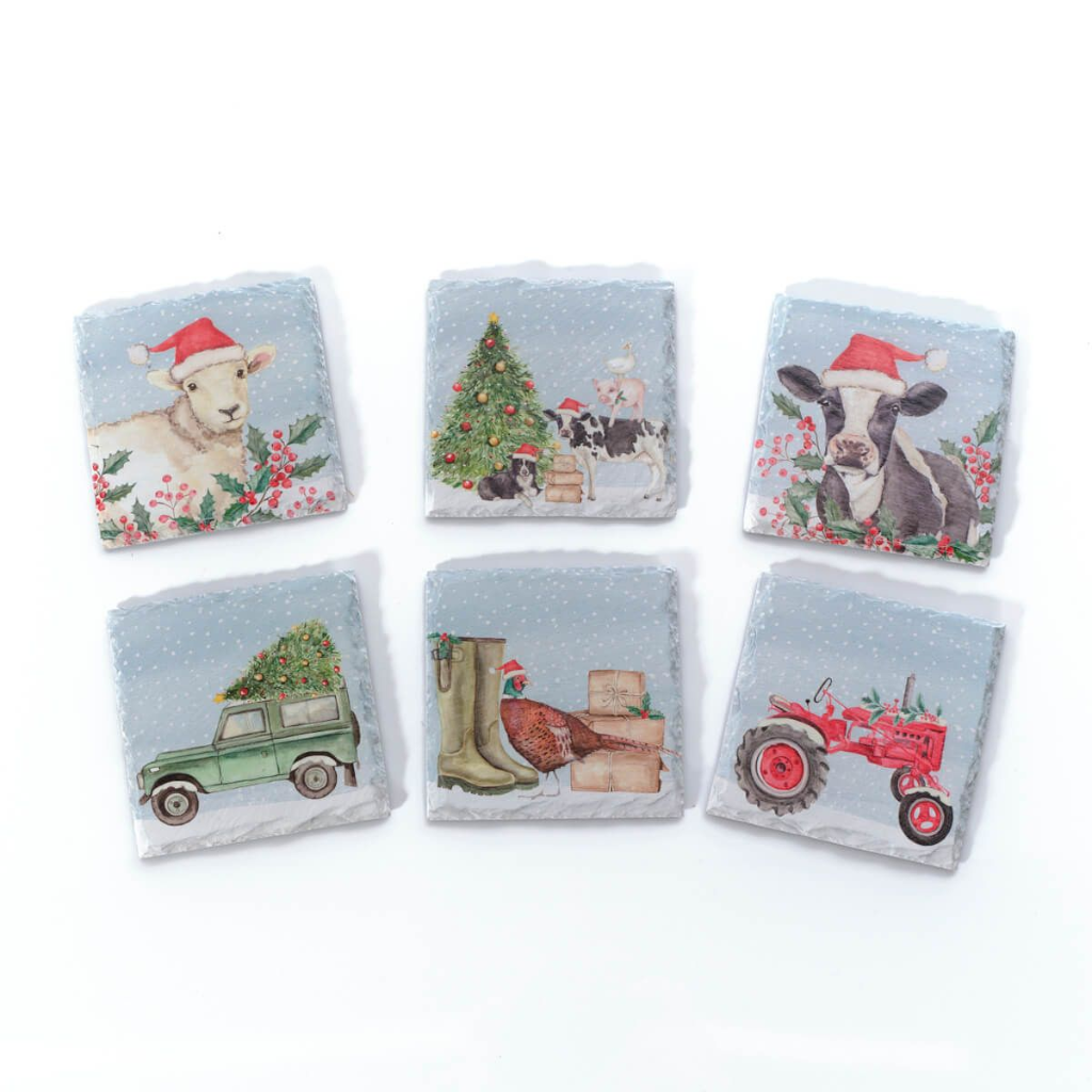 Christmas on the Farm Slate Coasters 7XA406 Richard Langs Mulligans of Ballaghaderreen