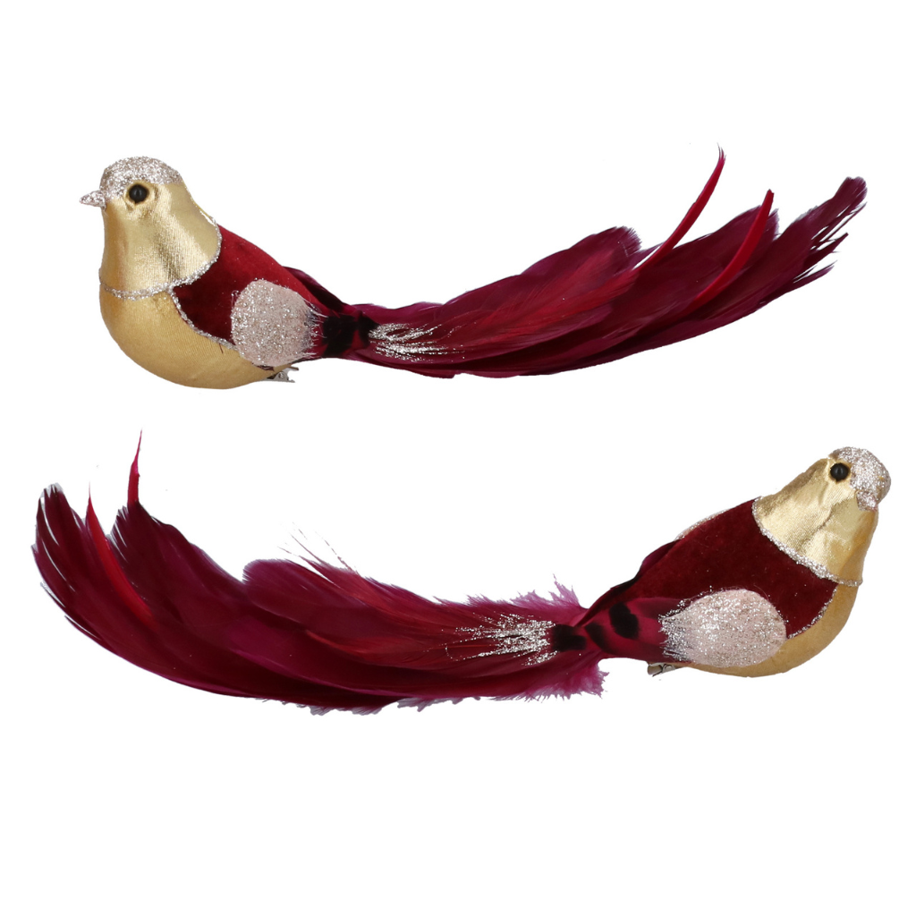 Clip on Bird - Burgundy and Gold 11655 Gisela Graham Mulligans of Ballaghaderreen