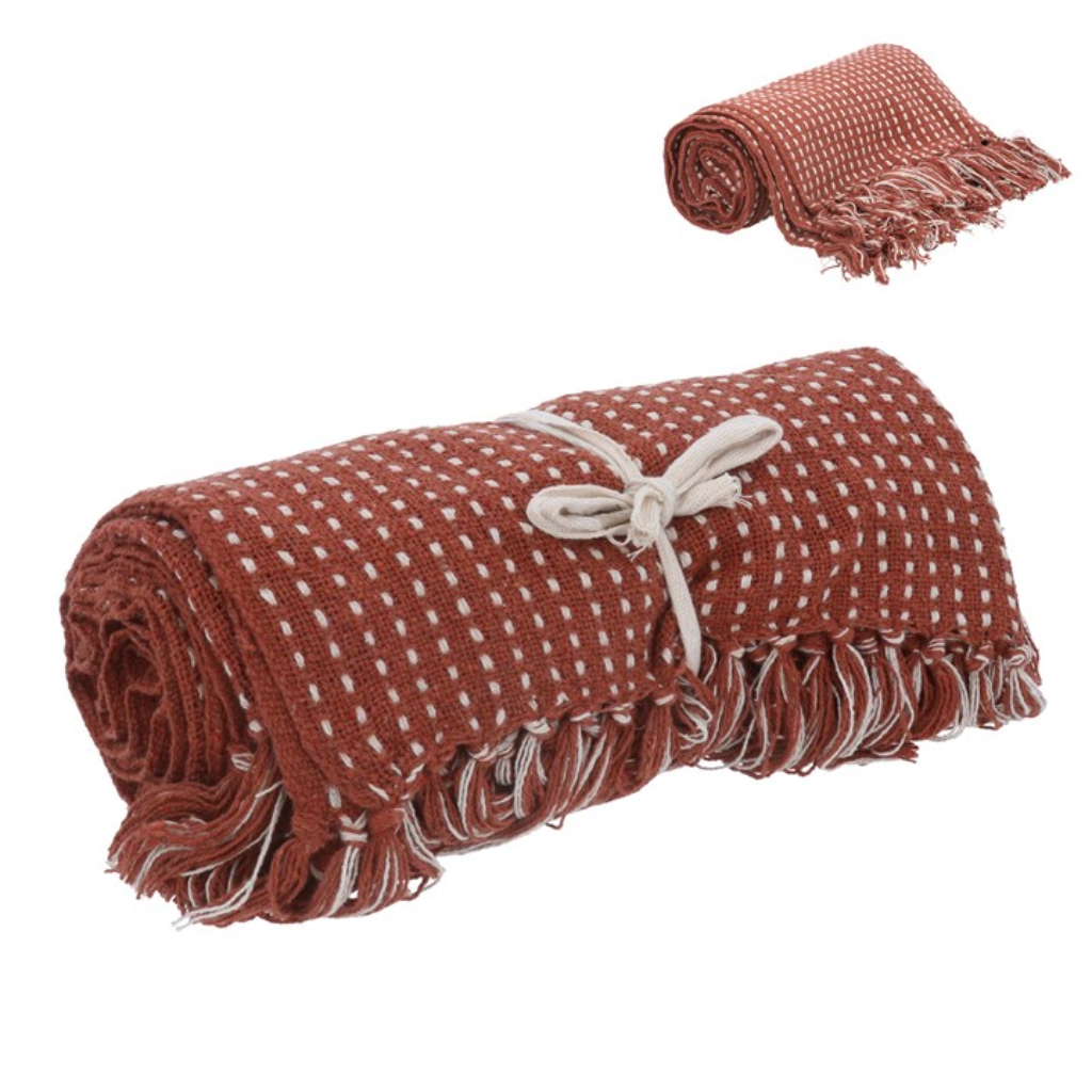 Cotton Throw - Terracotta Stab Stitch 31454 Gisela Graham Mulligans of Ballaghaderreen