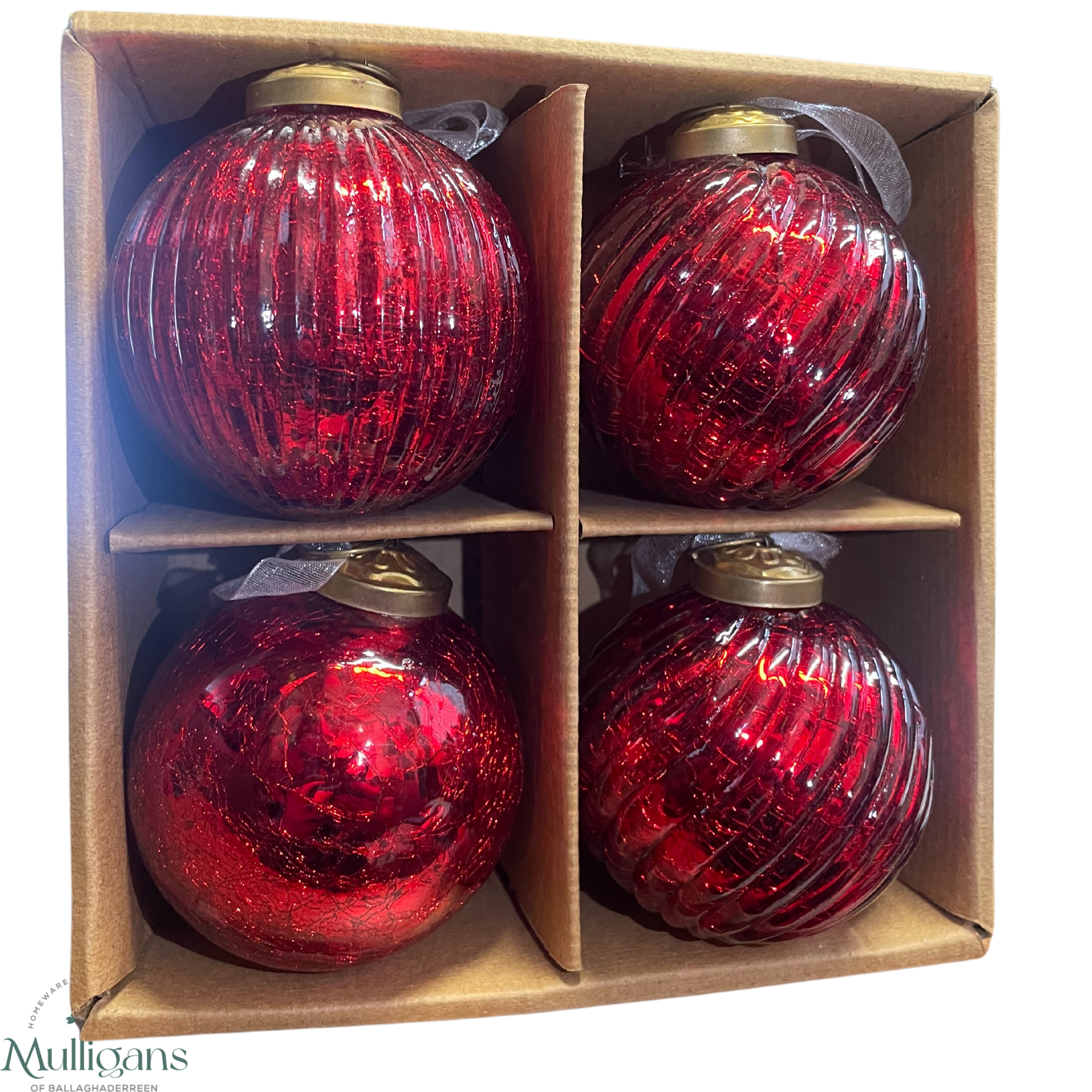 Deluxe Glass Red Bauble (Set of 4) - Mulligans of Ballaghaderreen 