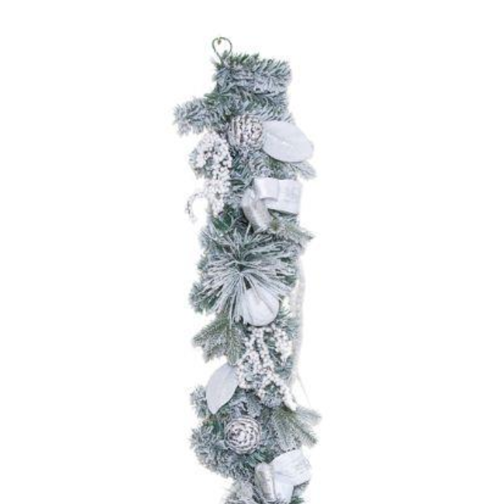 Deluxe Snowy White Garland with Bow 183cm Y42.C44969 Harold Elmes Mulligans of Ballaghaderreen