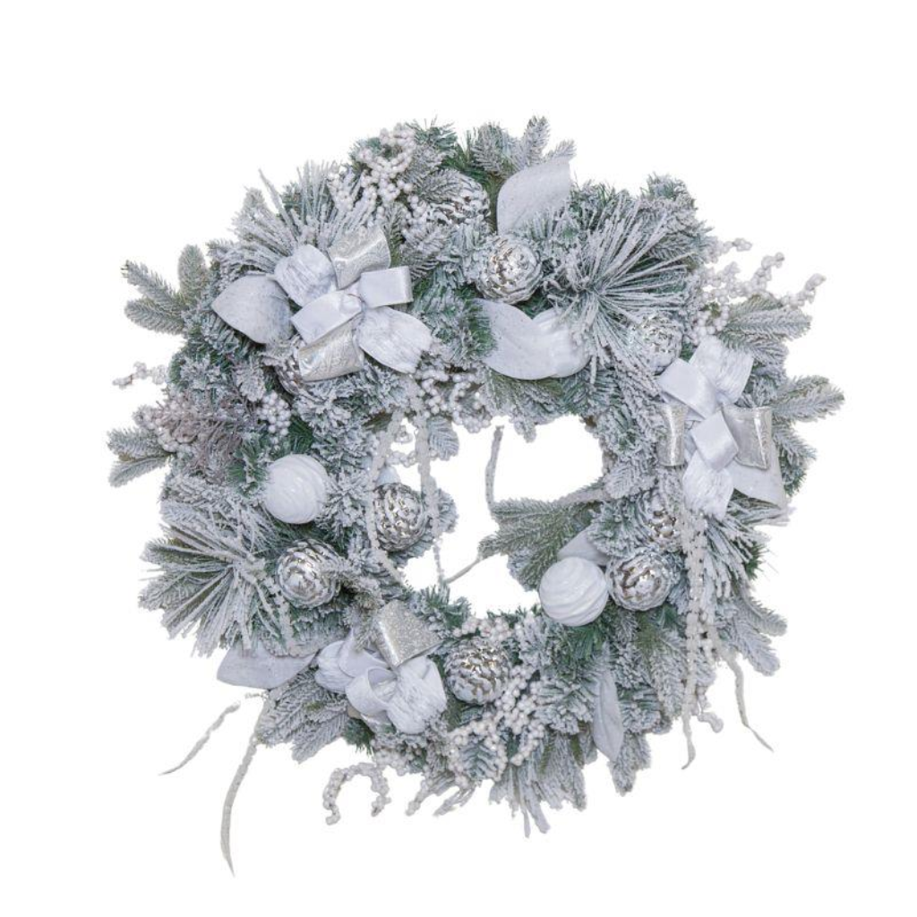 Deluxe Snowy White Wreath with Bow 76x20cm Y42.C44968 Harold Elmes Mulligans of Ballaghaderreen
