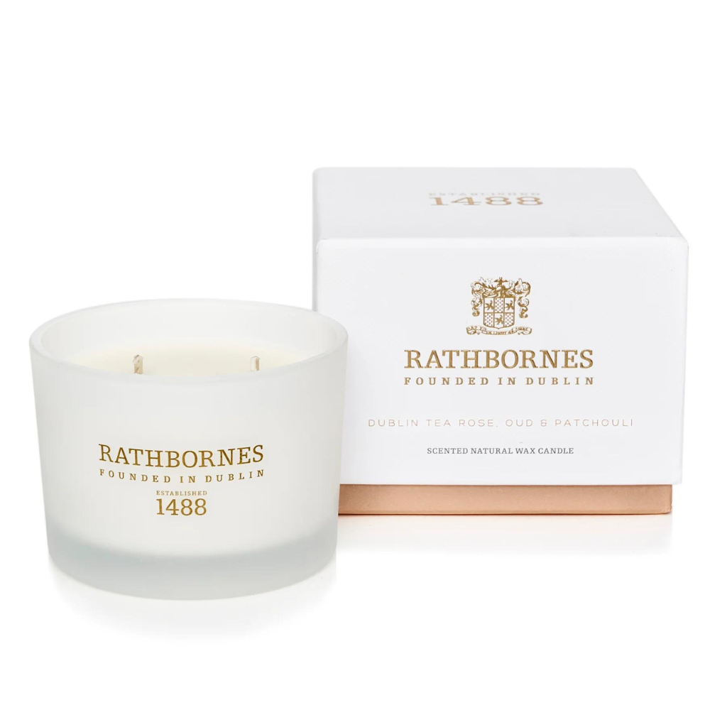 Dublin Tea Rose Oud & Patchouli Scented Luxury Candle CNDL_Rath_190_DublinTea Rathbournes Mulligans of Ballaghaderreen